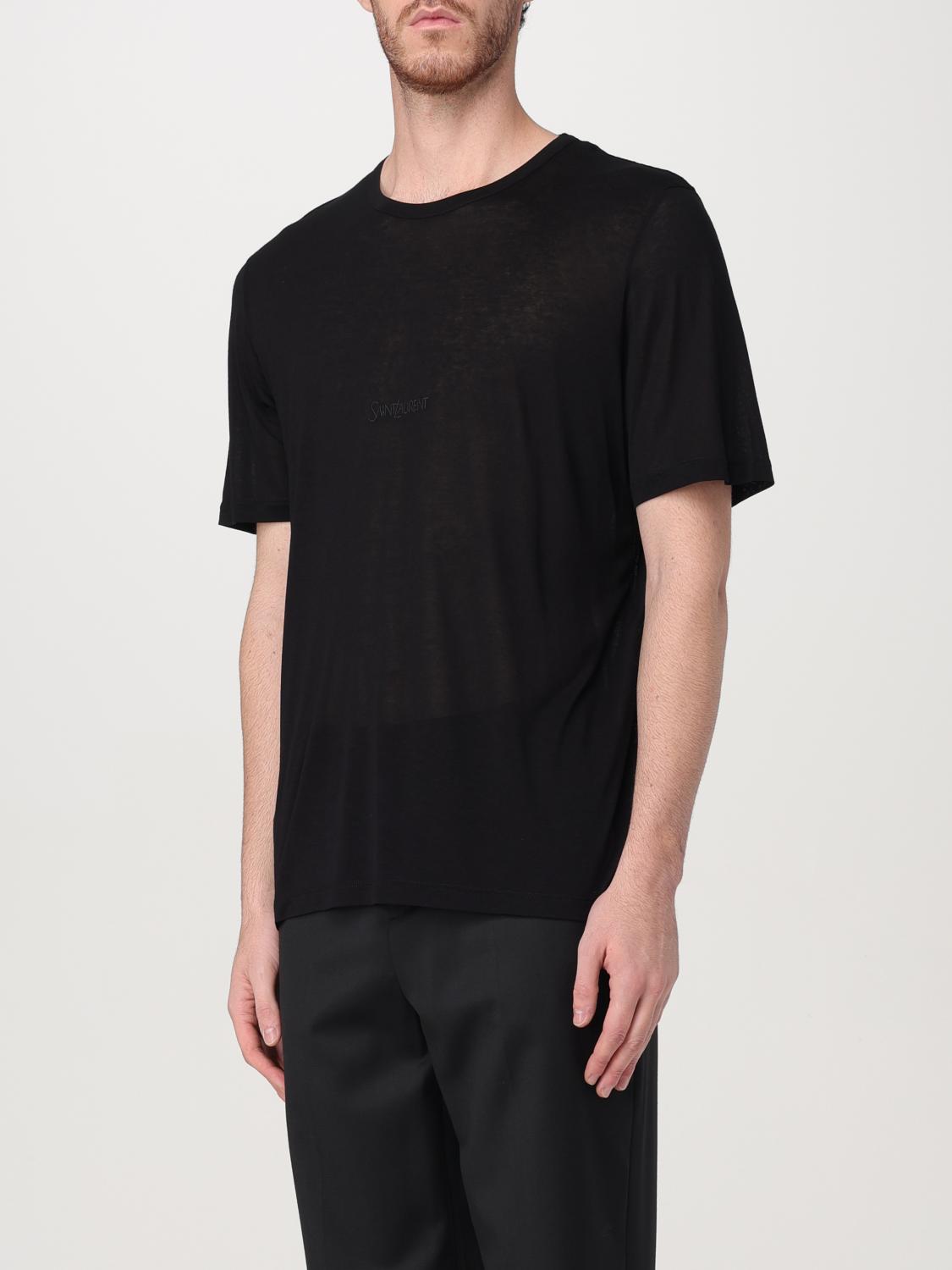 SAINT LAURENT T-SHIRT: T-shirt Saint Laurent in viscosa con logo ricamato , Nero - Img 3