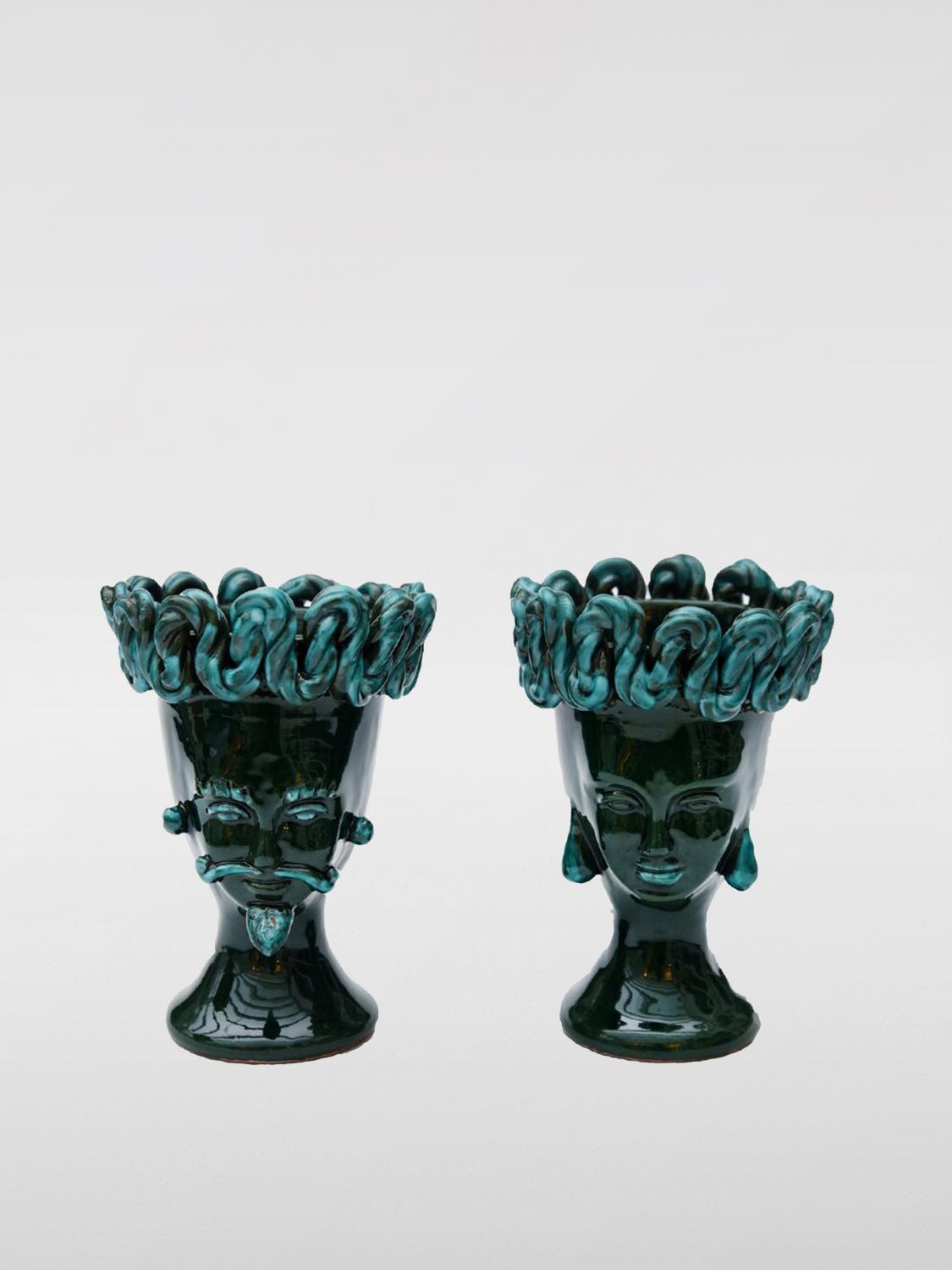 BARTES ACCESSORI DECORATIVI: Coppia di Teste di Moro Bartes in ceramica, Verde - Img 1