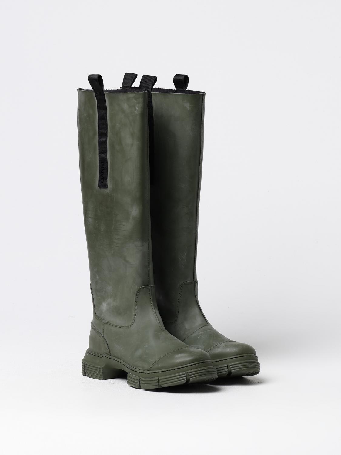 GANNI BOOTS: Flat ankle boots woman Ganni, Green - Img 2