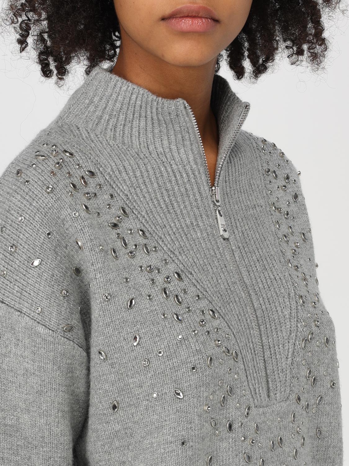 PINKO MAGLIA: Pullover Pinko in misto lana con strass , Grigio - Img 3