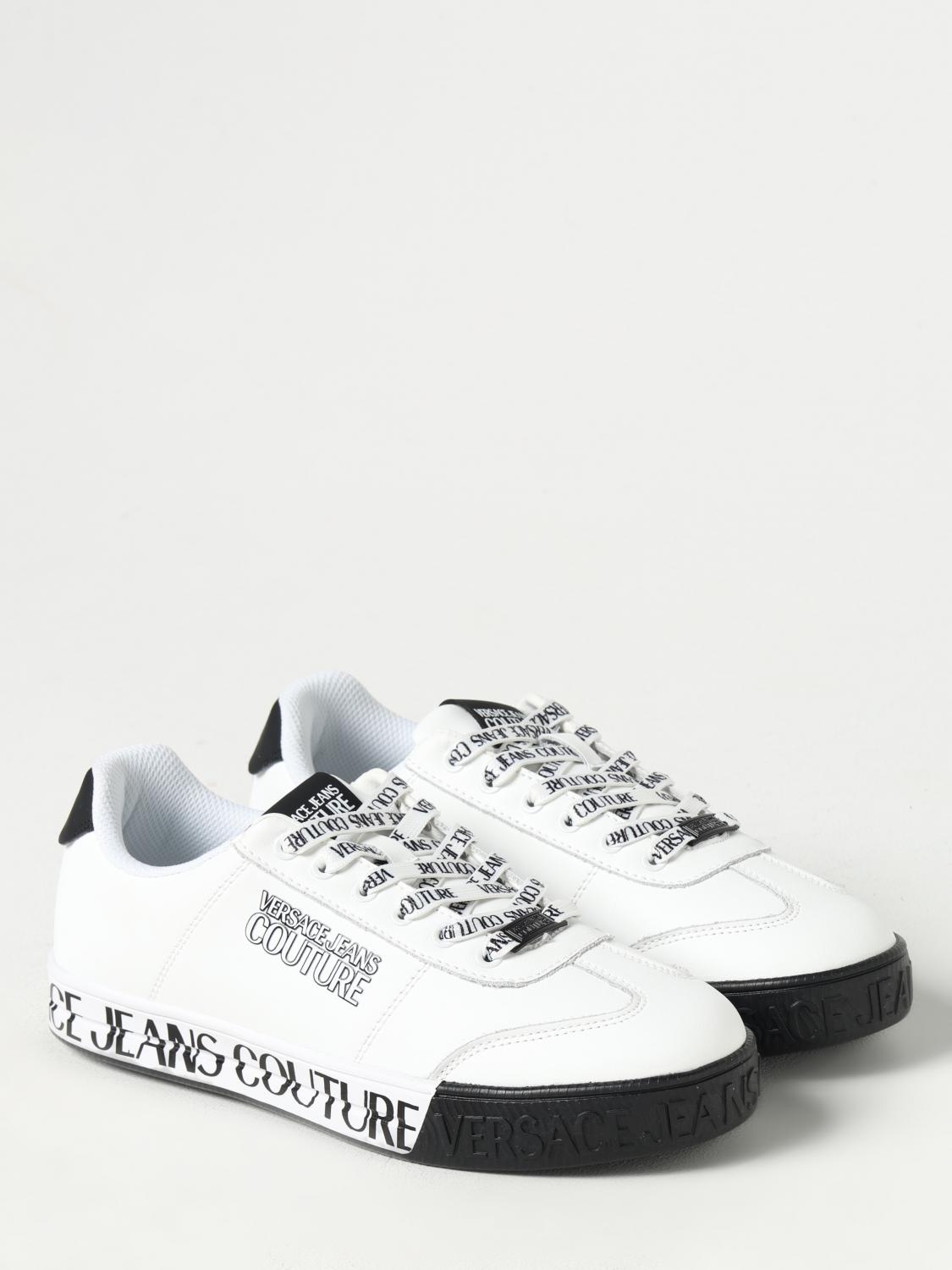 VERSACE JEANS COUTURE SNEAKERS: Sneakers Versace Jeans Couture in pelle con stampa logo , Bianco - Img 2