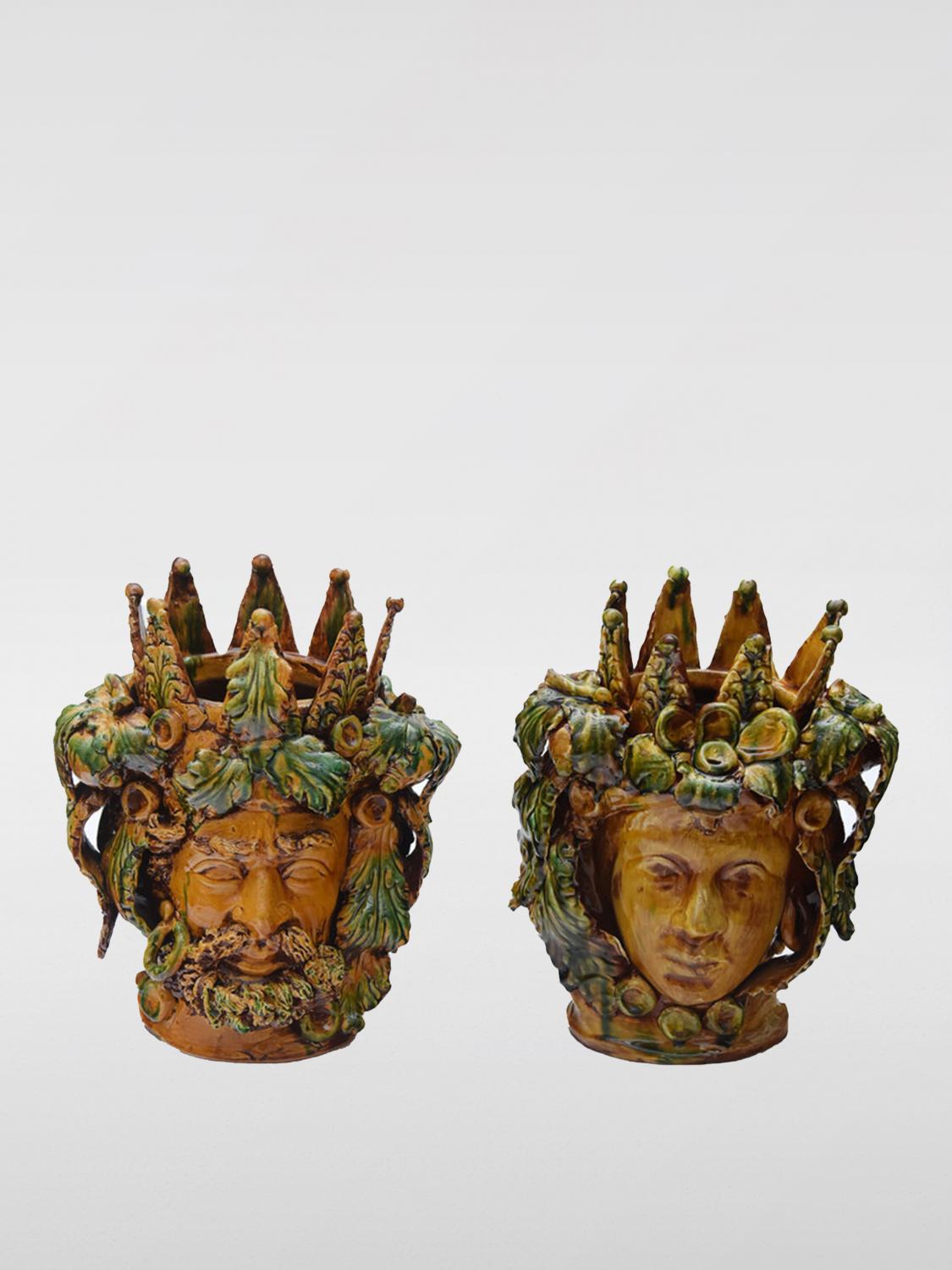 BARTES ACCESSORI DECORATIVI: Coppia Testa di Moro Foglia Bartes in ceramica , Miele - Img 1