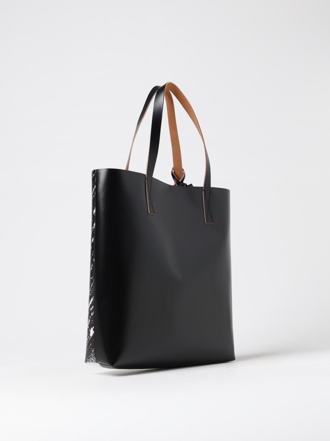 MARNI BORSA A SPALLA: Borsa Tribeca Marni in pelle e tela catramata con stampa astratta , Nero - Img 3