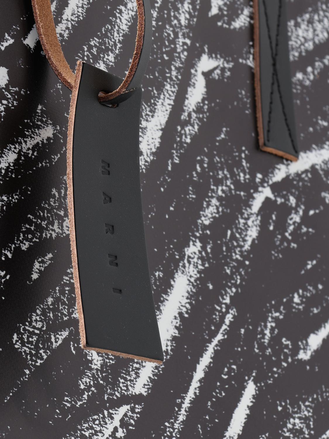 MARNI BORSA A SPALLA: Borsa Tribeca Marni in pelle e tela catramata con stampa astratta , Nero - Img 4