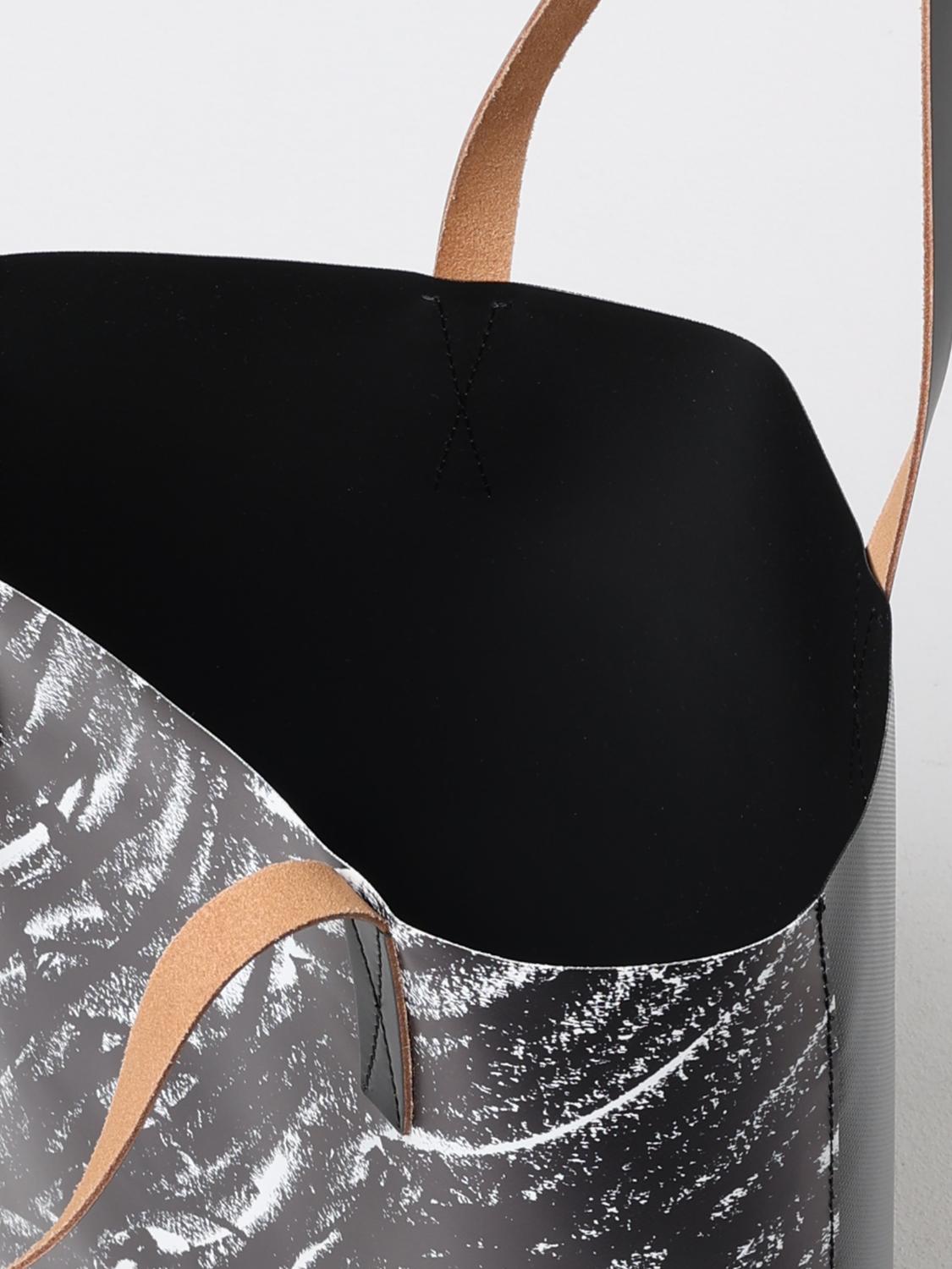 MARNI BORSA A SPALLA: Borsa Tribeca Marni in pelle e tela catramata con stampa astratta , Nero - Img 5