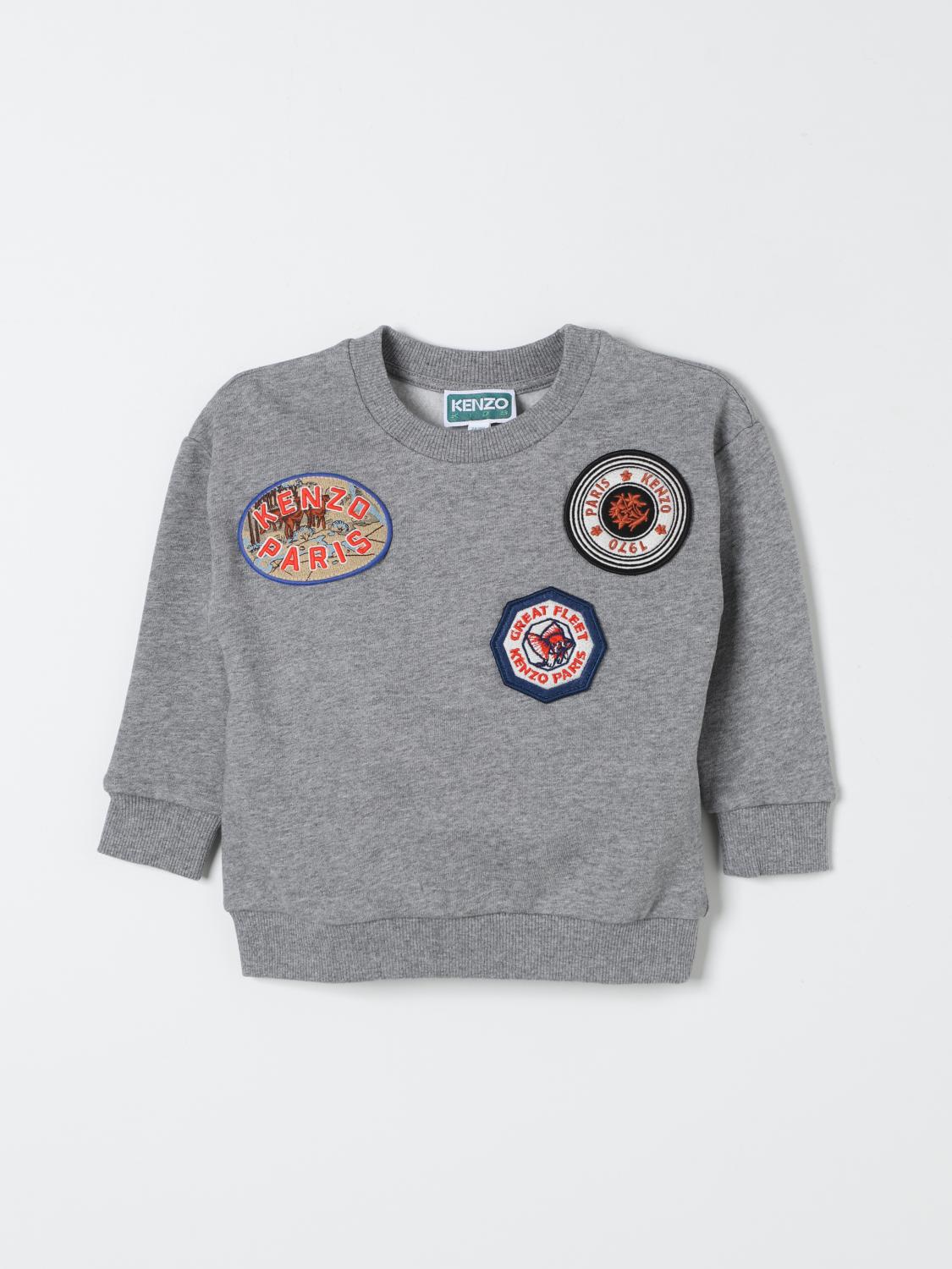 KENZO KIDS MAGLIA: Felpa a girocollo con patches Kenzo Kids, Grigio - Img 1