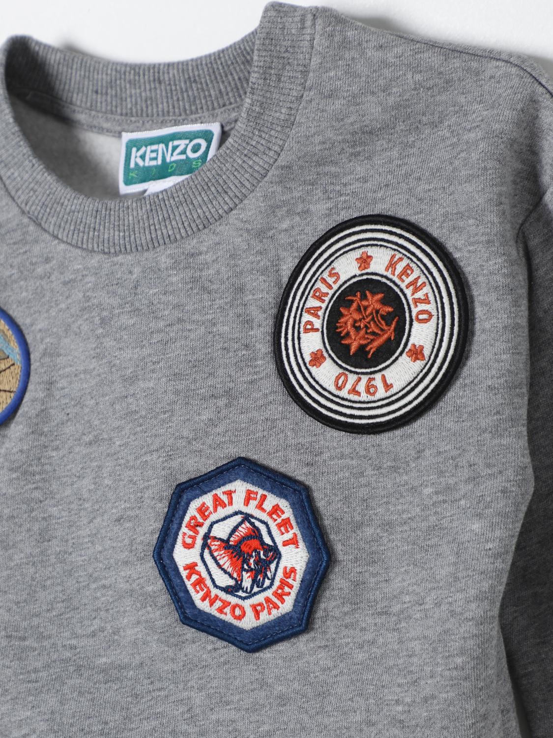 KENZO KIDS MAGLIA: Felpa a girocollo con patches Kenzo Kids, Grigio - Img 3