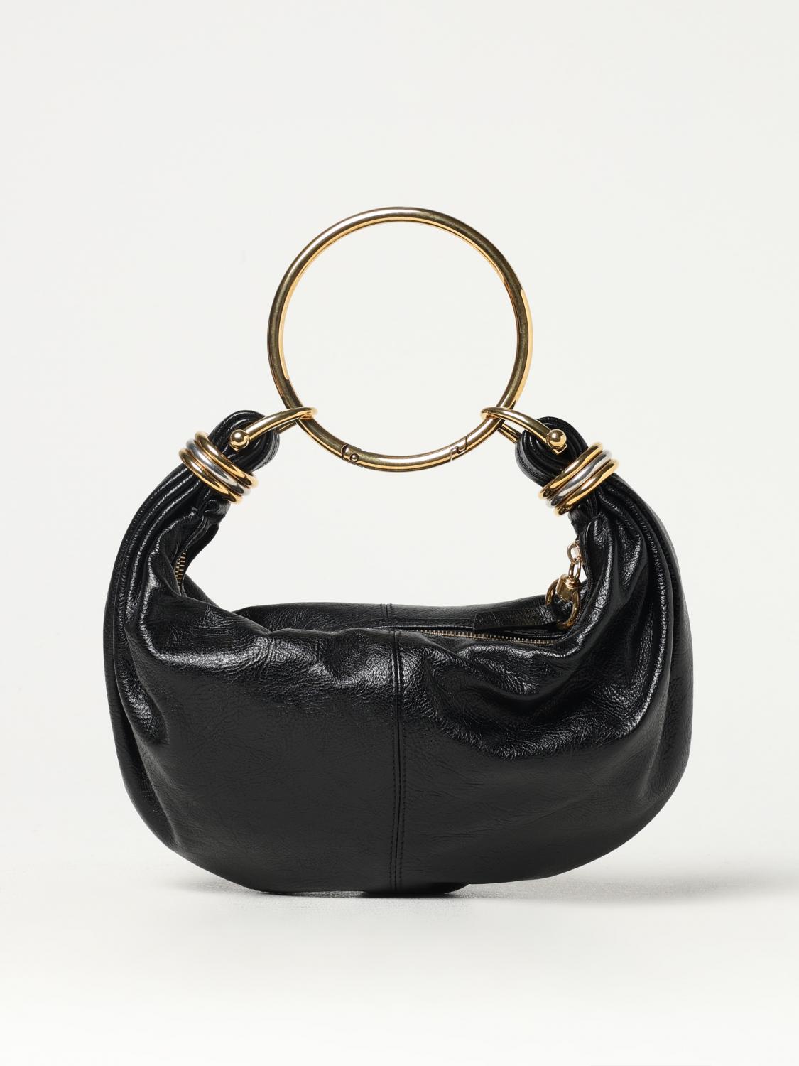 CHLOÉ BORSA A MANO: Borsa Bracelet Hobo Chloè in pelle a grana, Nero - Img 1