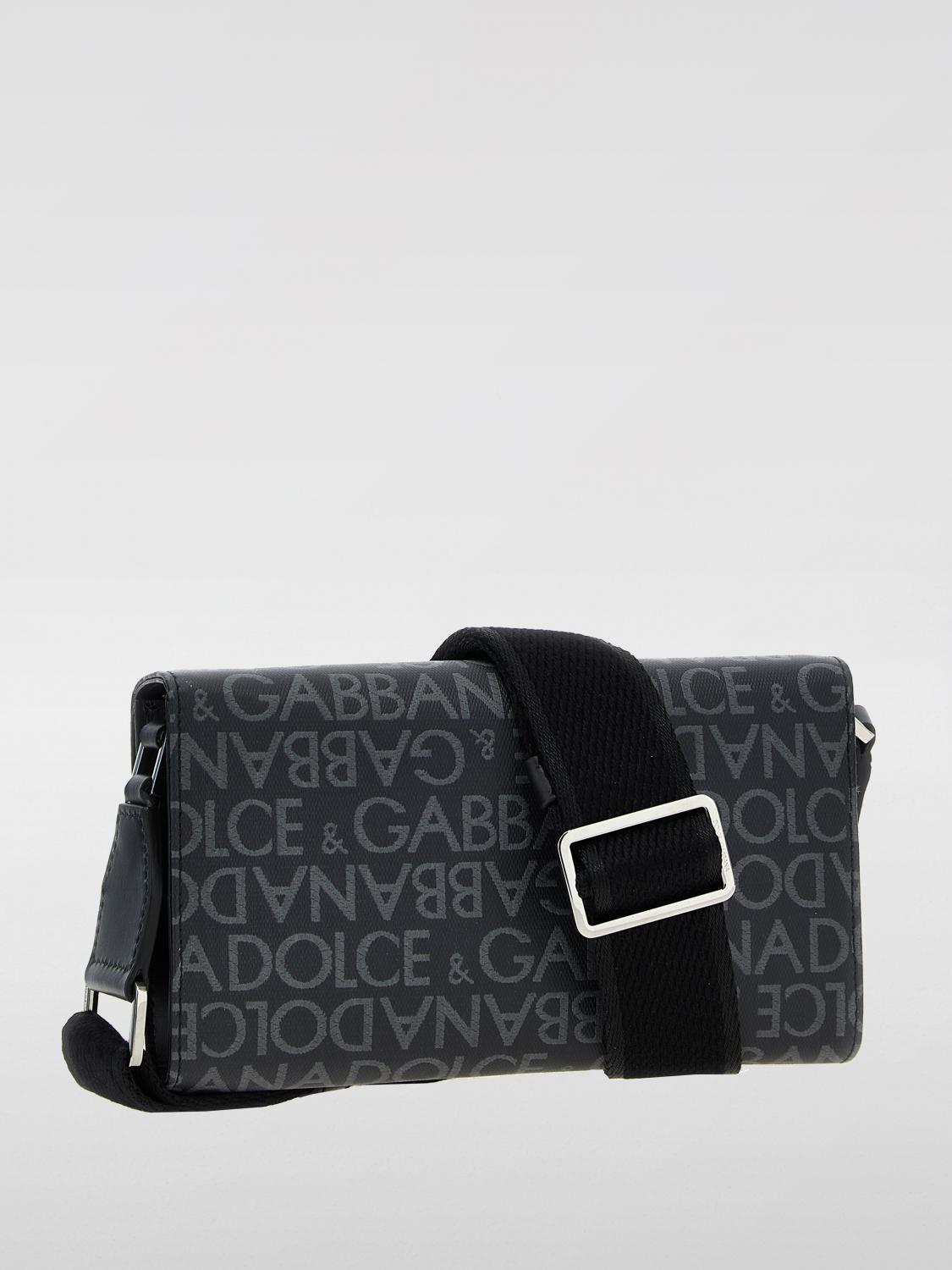 DOLCE & GABBANA BORSA A TRACOLLA: Borsa Dolce & Gabbana in cotone spalmato con logo all over , Nero - Img 2