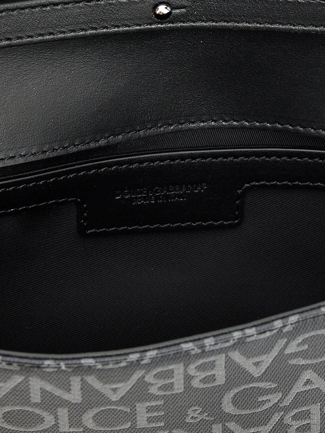 DOLCE & GABBANA BORSA A TRACOLLA: Borsa Dolce & Gabbana in cotone spalmato con logo all over , Nero - Img 4