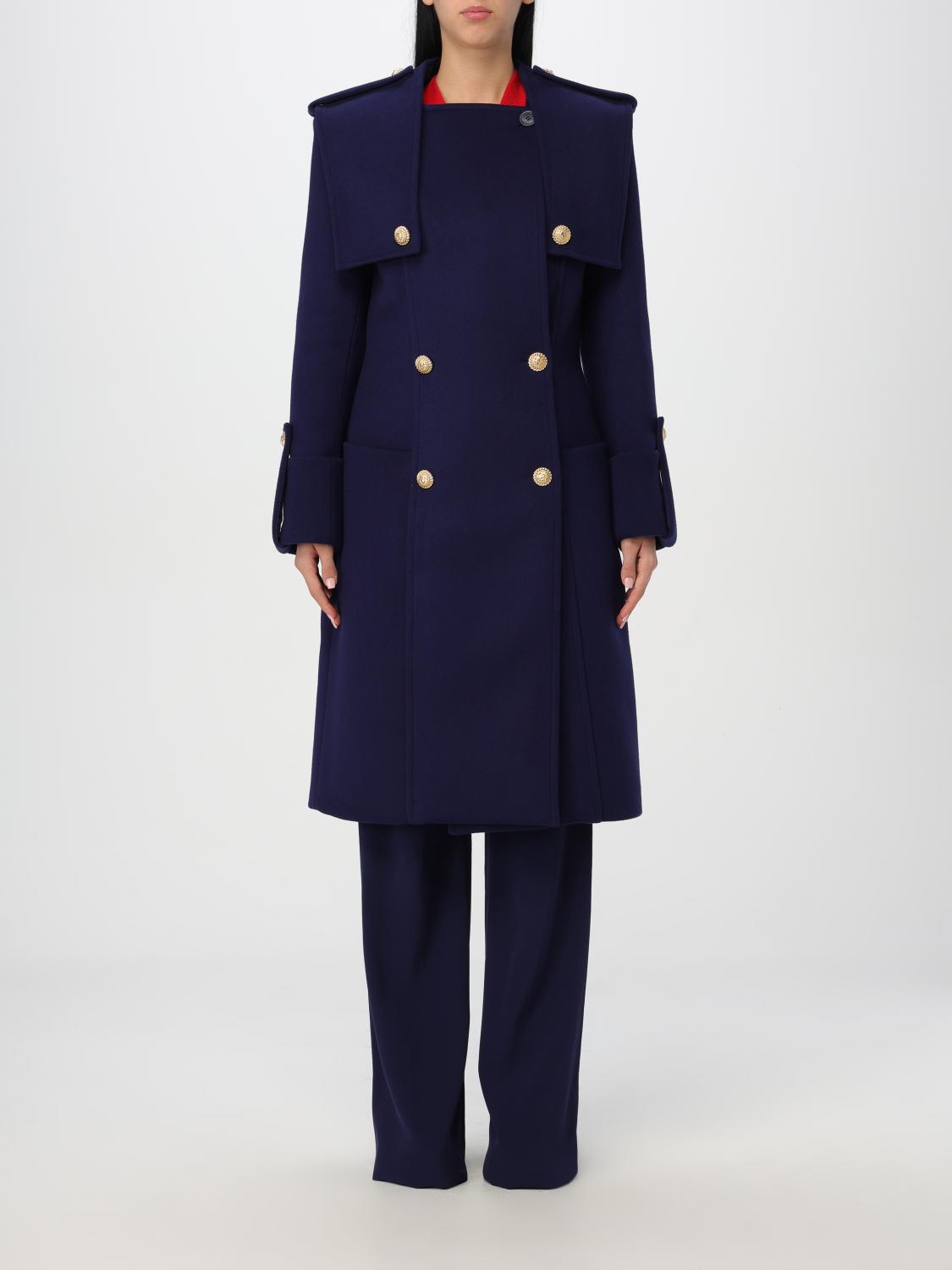 BALMAIN COAT: Trench coat woman Balmain, Blue - Img 1