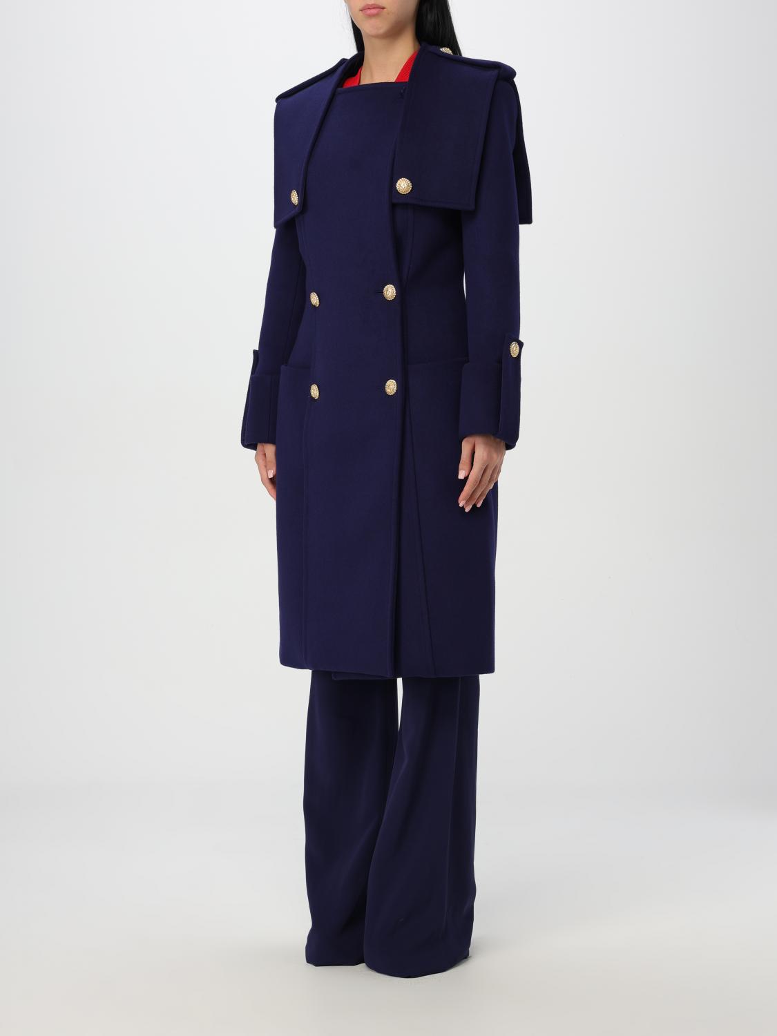 BALMAIN Trench coat woman Blue Balmain coat DF0UB140WB50 online at GIGLIO.COM