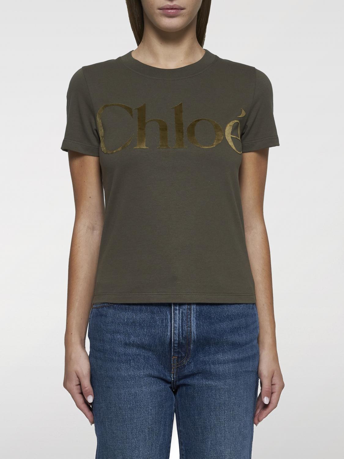 Giglio T-shirt Chloè in cotone con logo in velluto