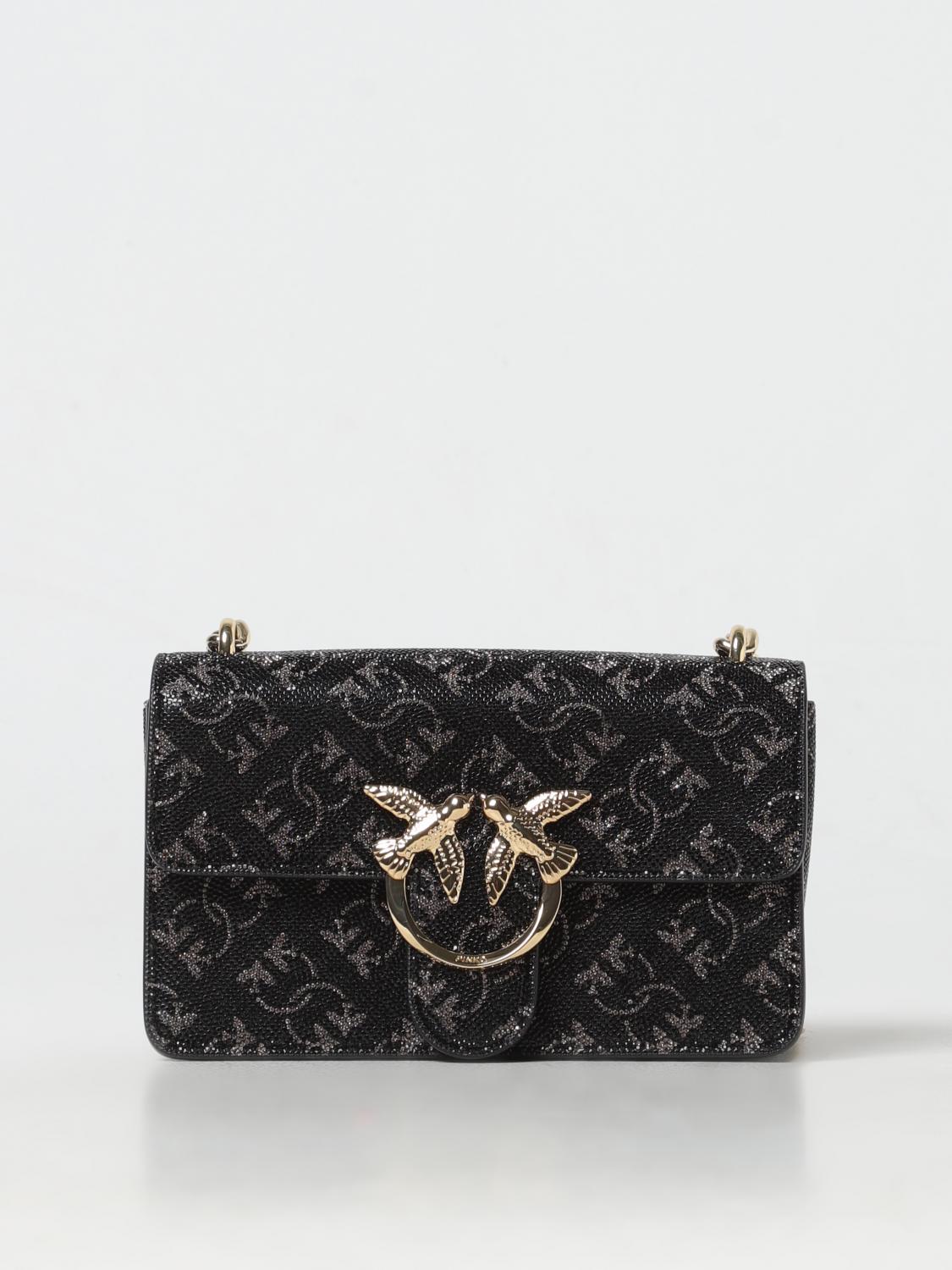 PINKO BORSA MINI: Borsa Mini Love Pinko in pelle con strass all over , Nero - Img 1