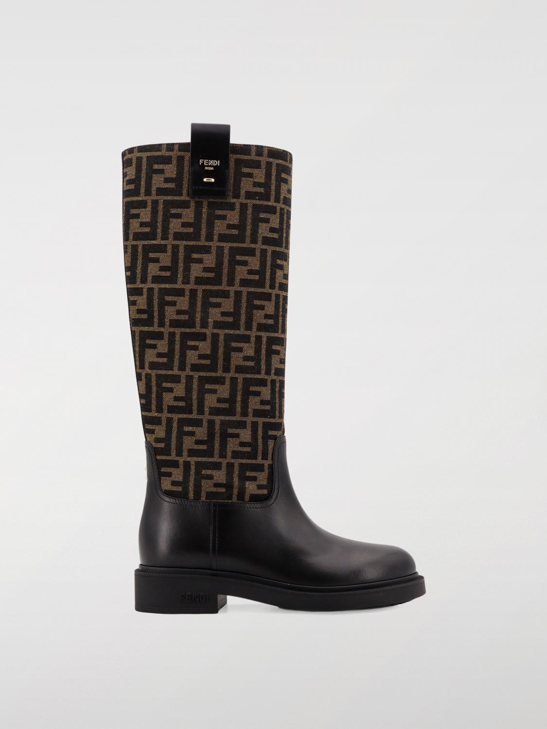 FENDI STIVALI: Stivale Filo Fendi in tessuto jacquard e pelle , Nero - Img 1