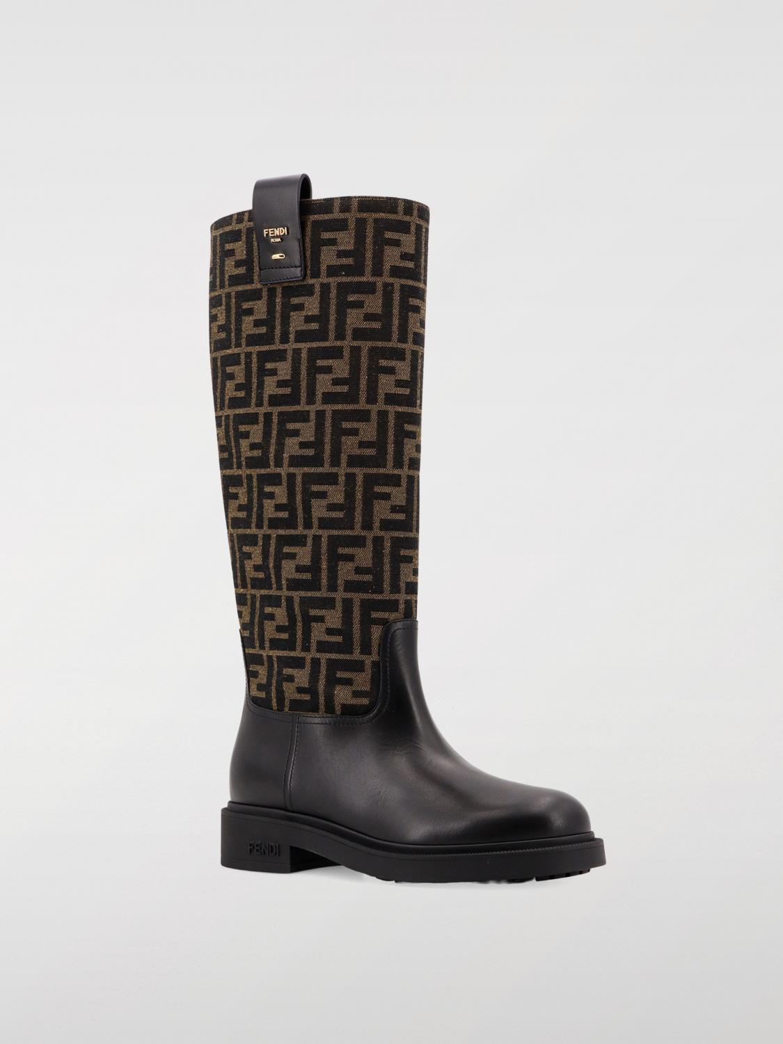 FENDI STIVALI: Stivale Filo Fendi in tessuto jacquard e pelle , Nero - Img 2