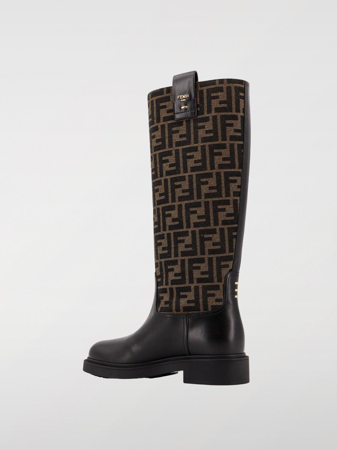 FENDI STIVALI: Stivale Filo Fendi in tessuto jacquard e pelle , Nero - Img 3