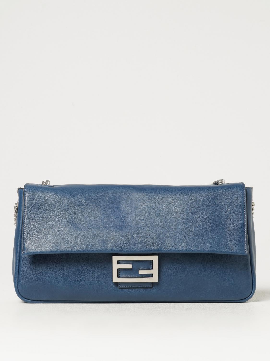 FENDI BORSE A TRACOLLA: Borsa Baguette Fendi in pelle , Blue - Img 1