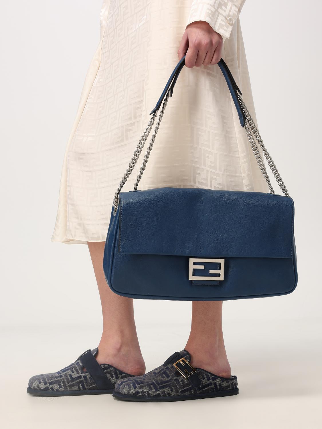 FENDI BORSE A TRACOLLA: Borsa Baguette Fendi in pelle , Blue - Img 2