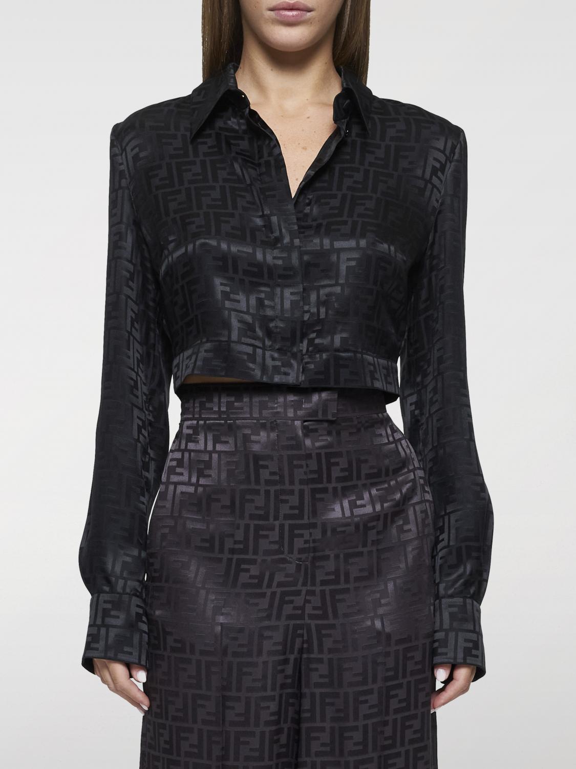 Giglio Camicia cropped Fendi in seta con stampa monogram