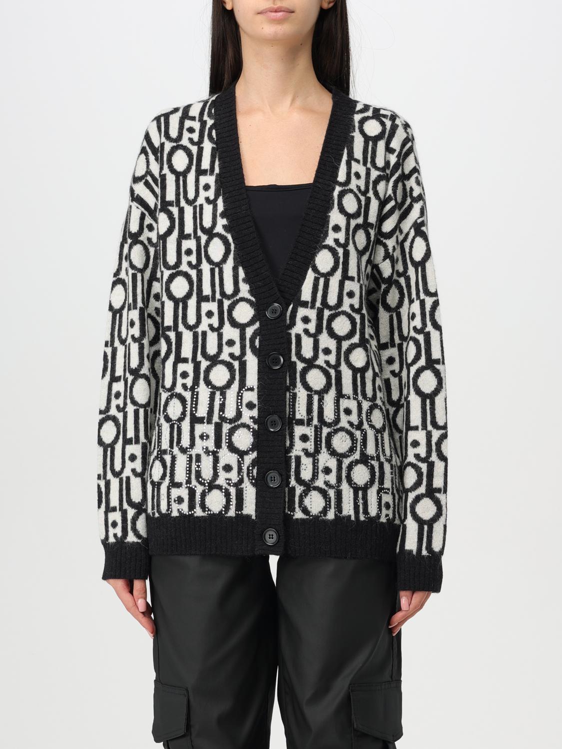 LIU JO CARDIGAN: Cardigan Liu Jo in misto lana con logo jacquard , Nero - Img 1