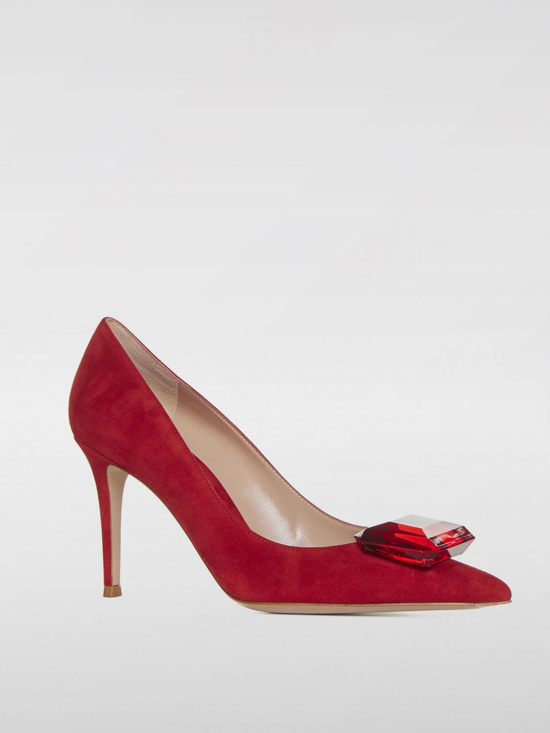 GIANVITO ROSSI DÉCOLLETÉ: Décolleté Jaipur Gianvito Rossi in camoscio con cristallo sfaccettato , Rosso - Img 2