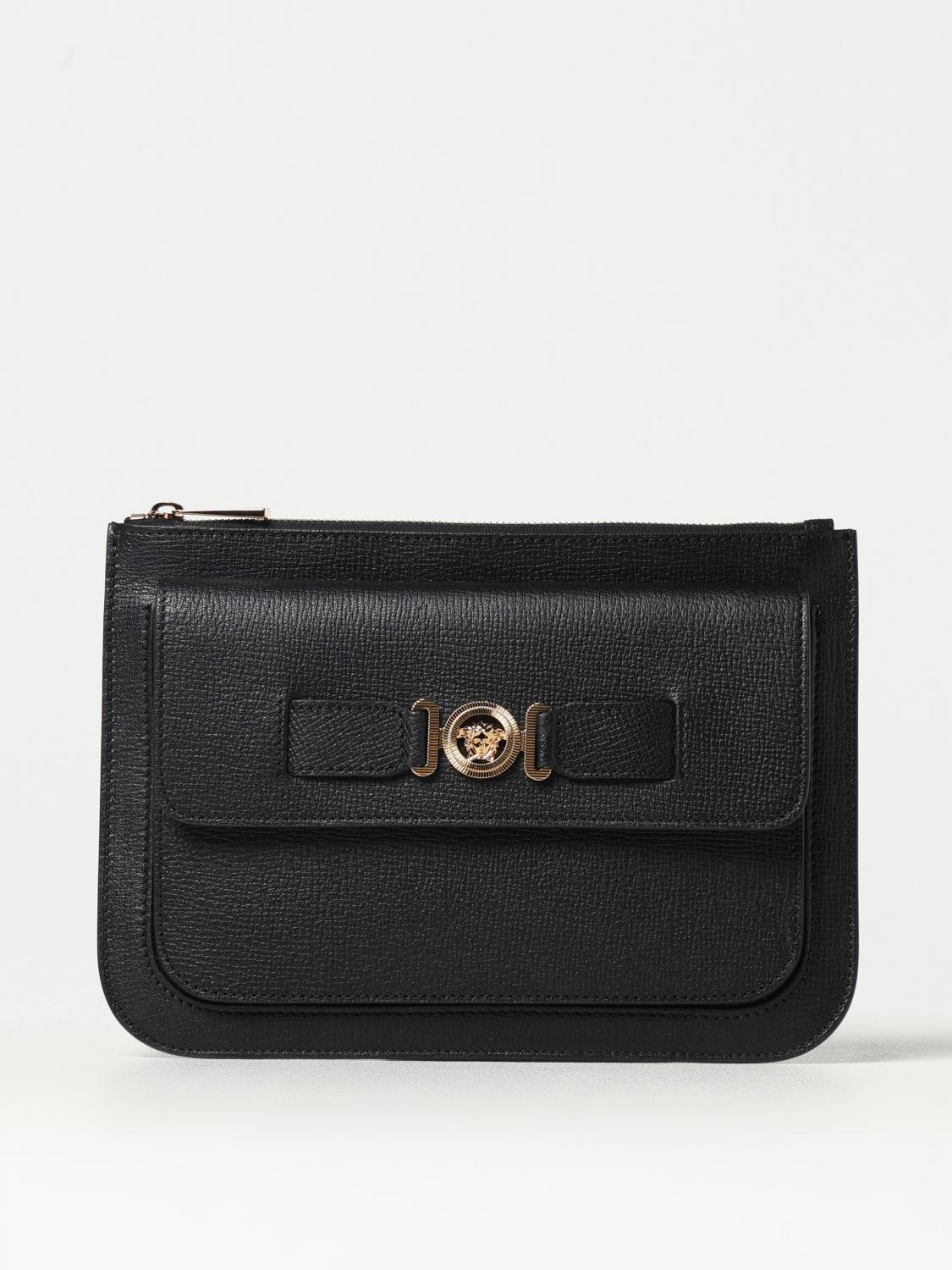 VERSACE BORSA: Clutch Medusa Versace in pelle a grana , Nero - Img 1