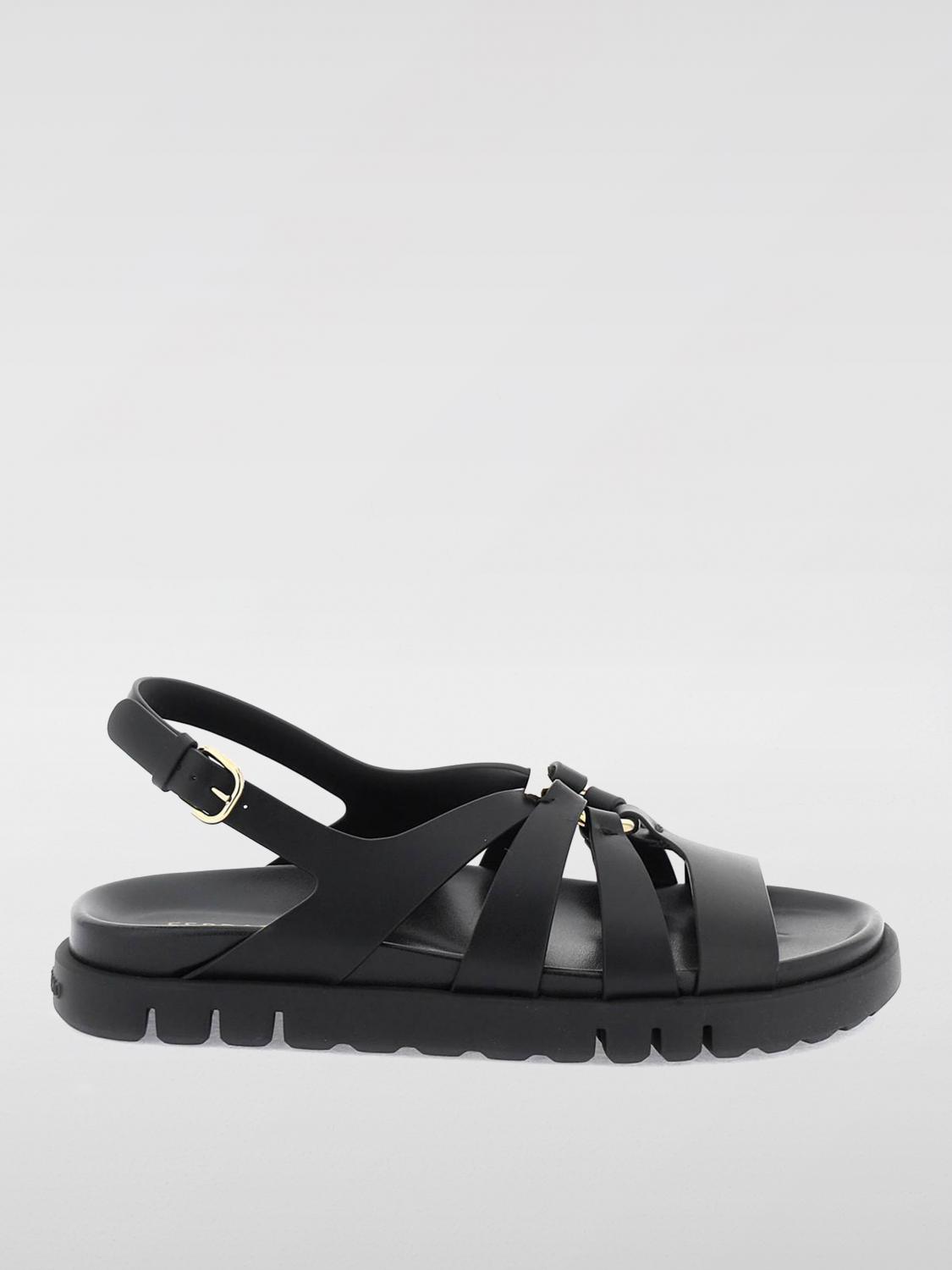 FERRAGAMO FLAT SANDALS: Flat sandals woman Ferragamo, Black - Img 1