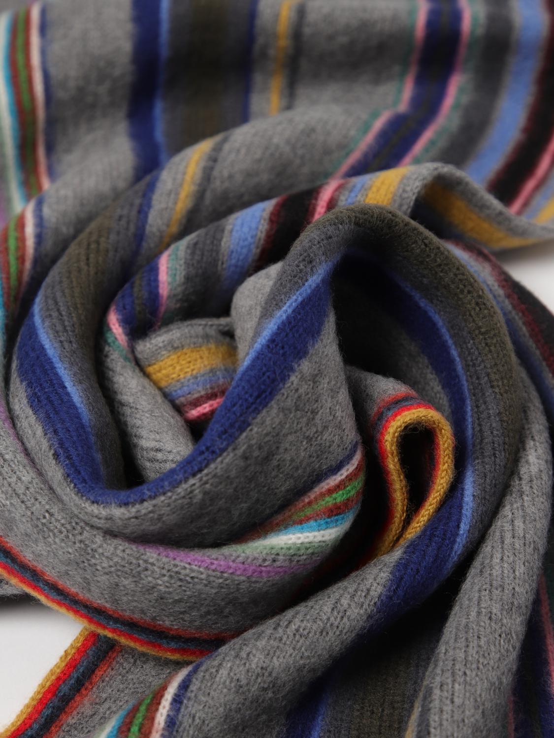 PAUL SMITH SCIARPA: Sciarpa Paul Smith in lana merino con righe multicolor jacquard , Grigio - Img 3