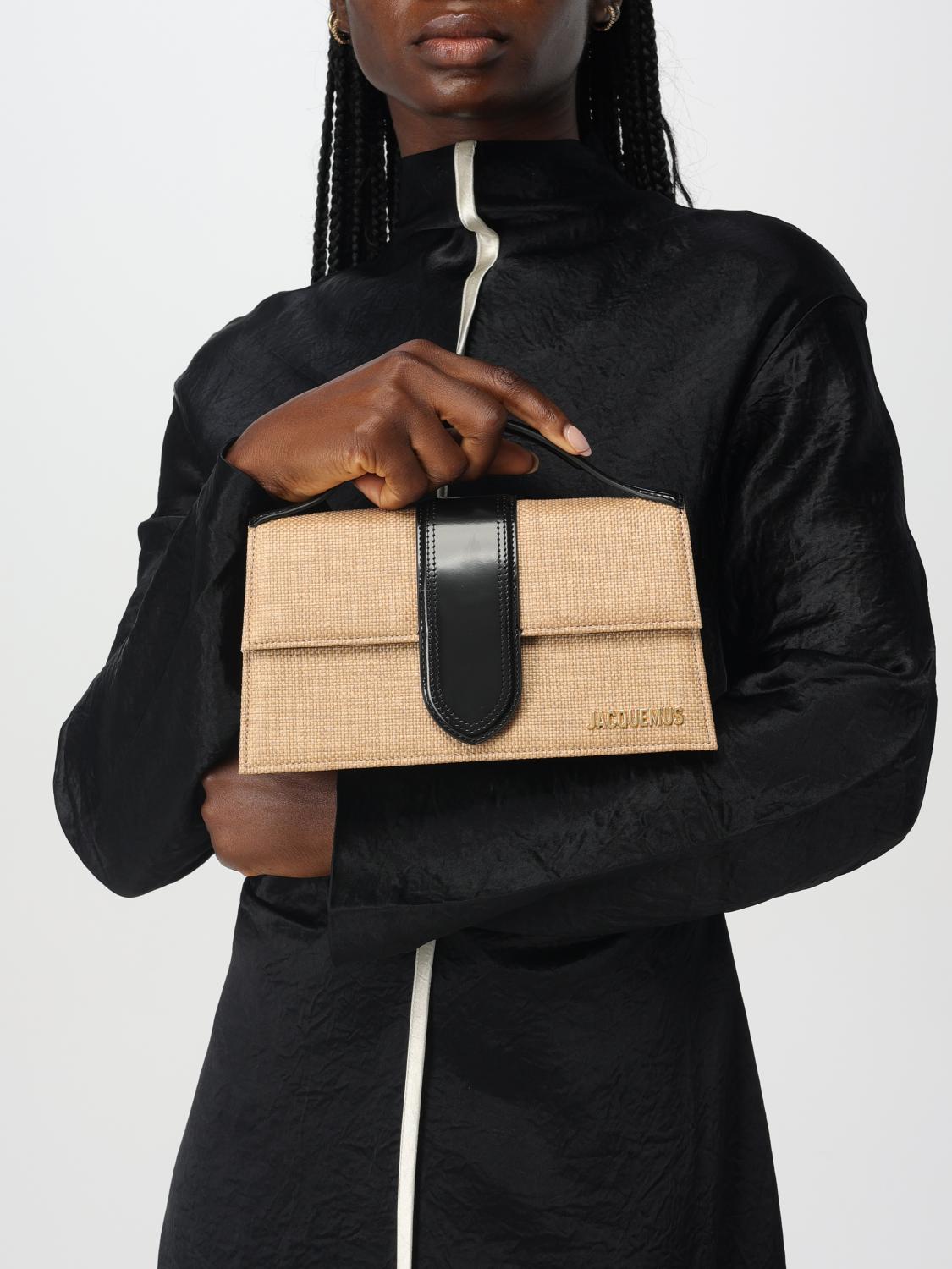 JACQUEMUS BORSA MINI: Borsa Le Grand Bambino Jacquemus in rafia e pelle spazzolata , Nero - Img 2