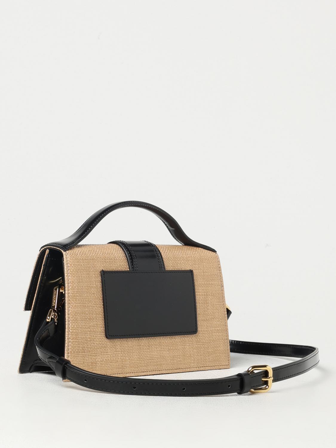 JACQUEMUS BORSA MINI: Borsa Le Grand Bambino Jacquemus in rafia e pelle spazzolata , Nero - Img 3