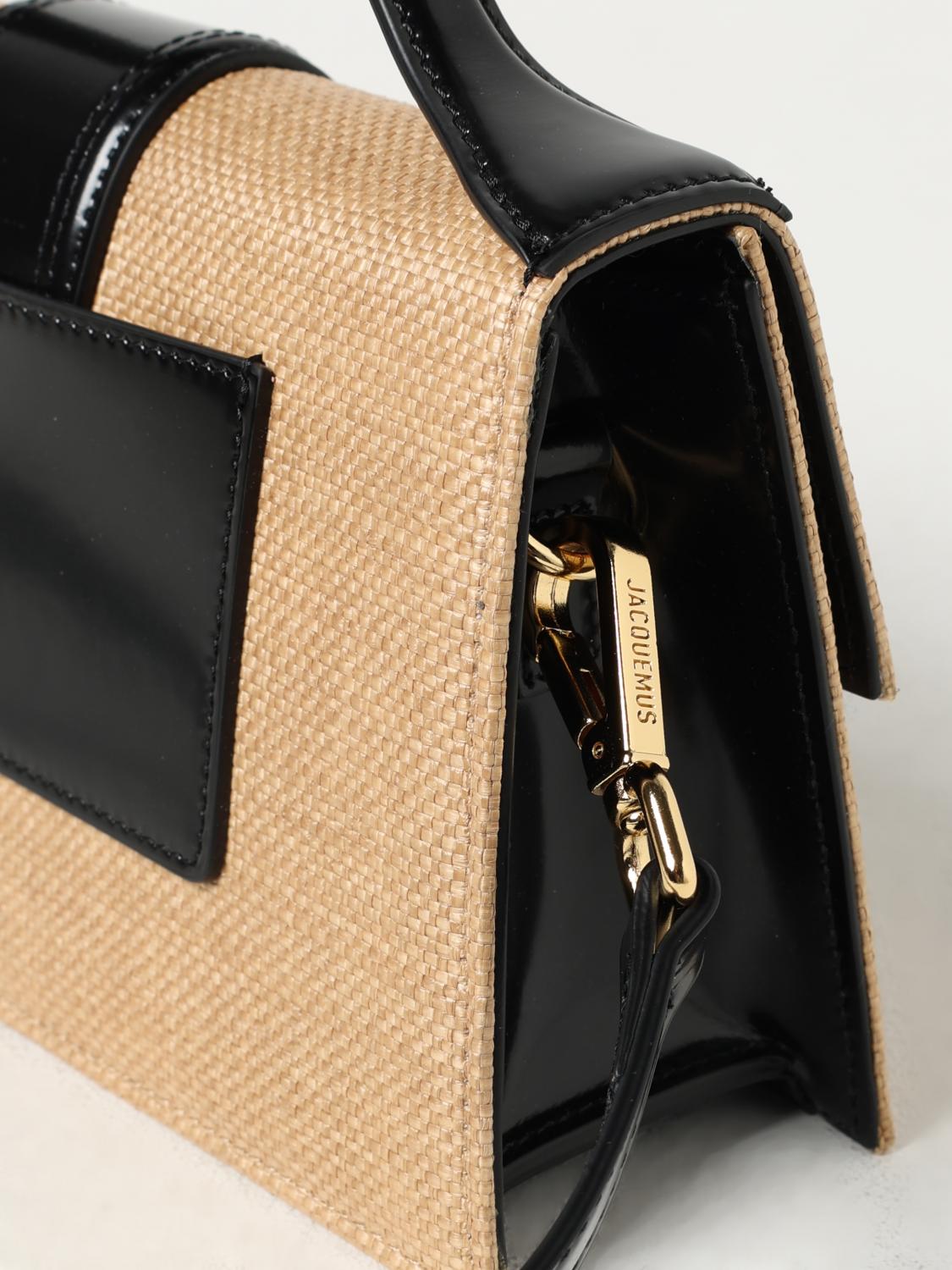 JACQUEMUS BORSA MINI: Borsa Le Grand Bambino Jacquemus in rafia e pelle spazzolata , Nero - Img 4