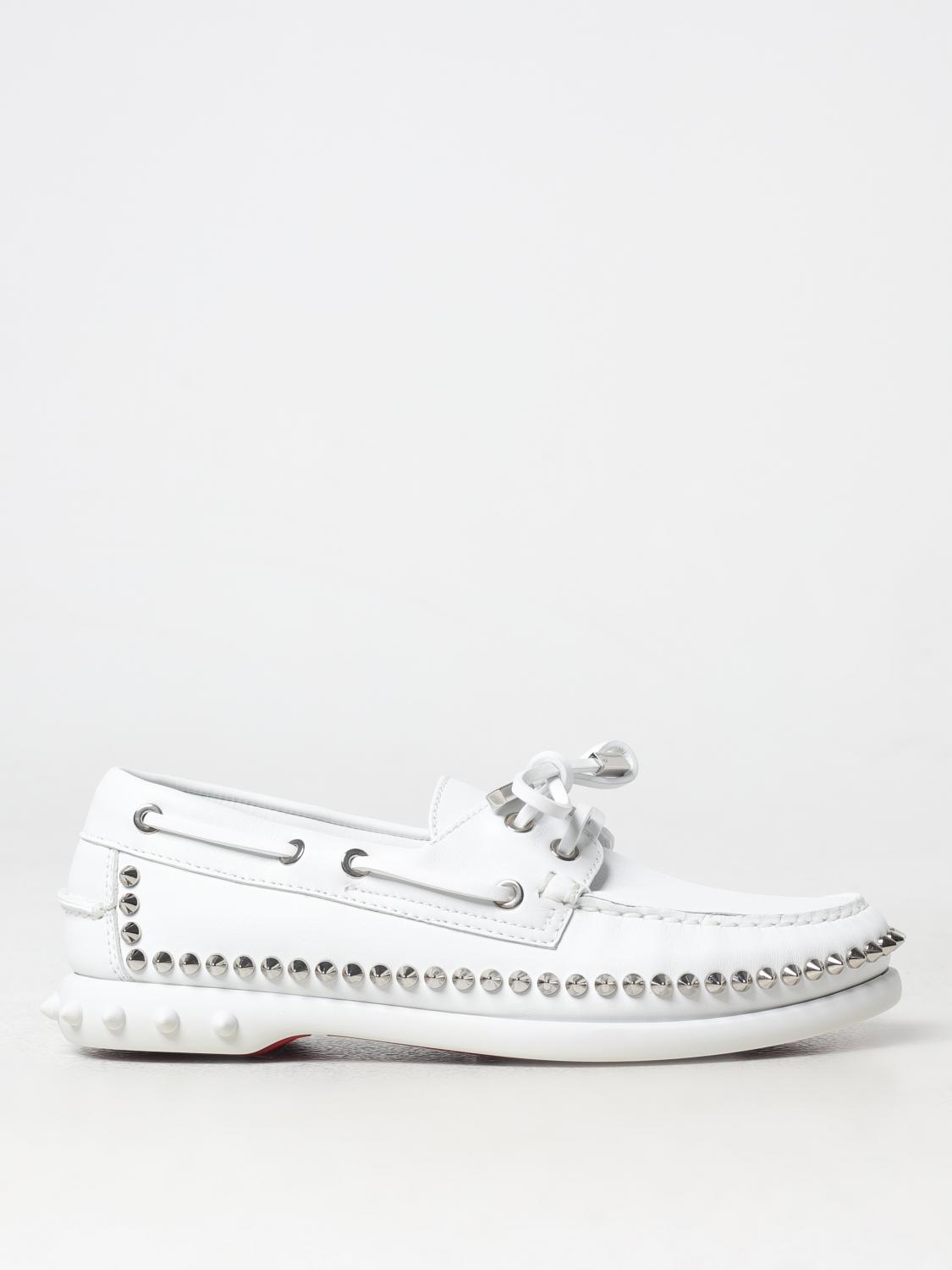 CHRISTIAN LOUBOUTIN MOCASSINI: Mocassino Gerockel Christian Louboutin in pelle con borchie , Bianco - Img 1