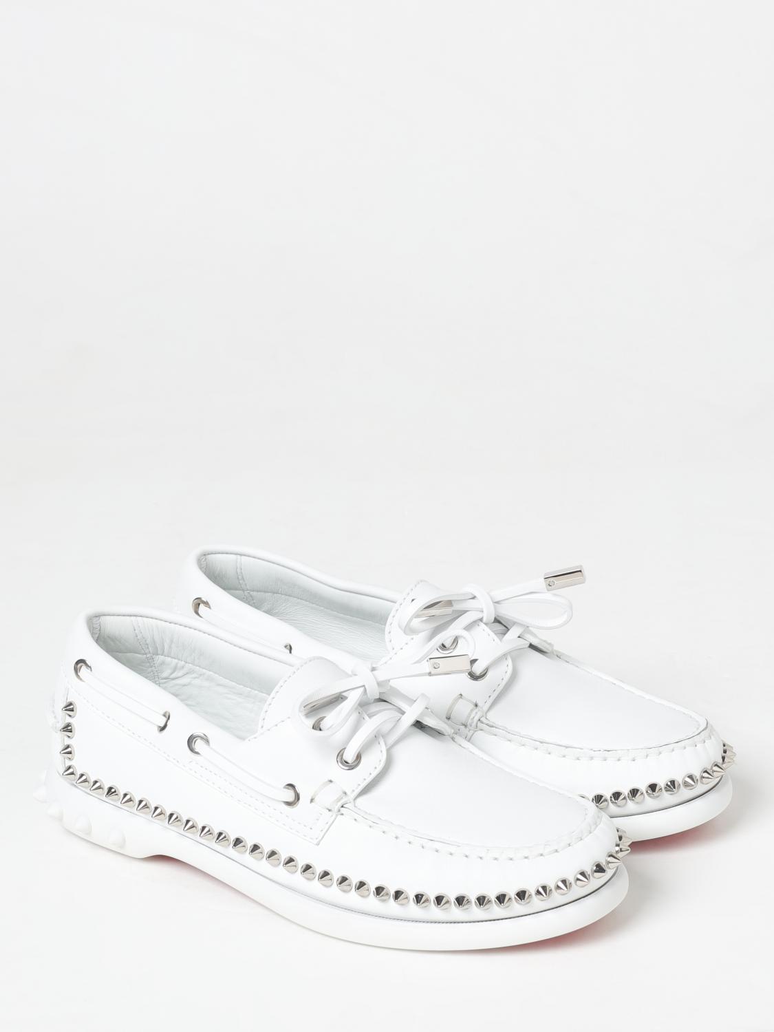 CHRISTIAN LOUBOUTIN MOCASSINI: Mocassino Gerockel Christian Louboutin in pelle con borchie , Bianco - Img 2