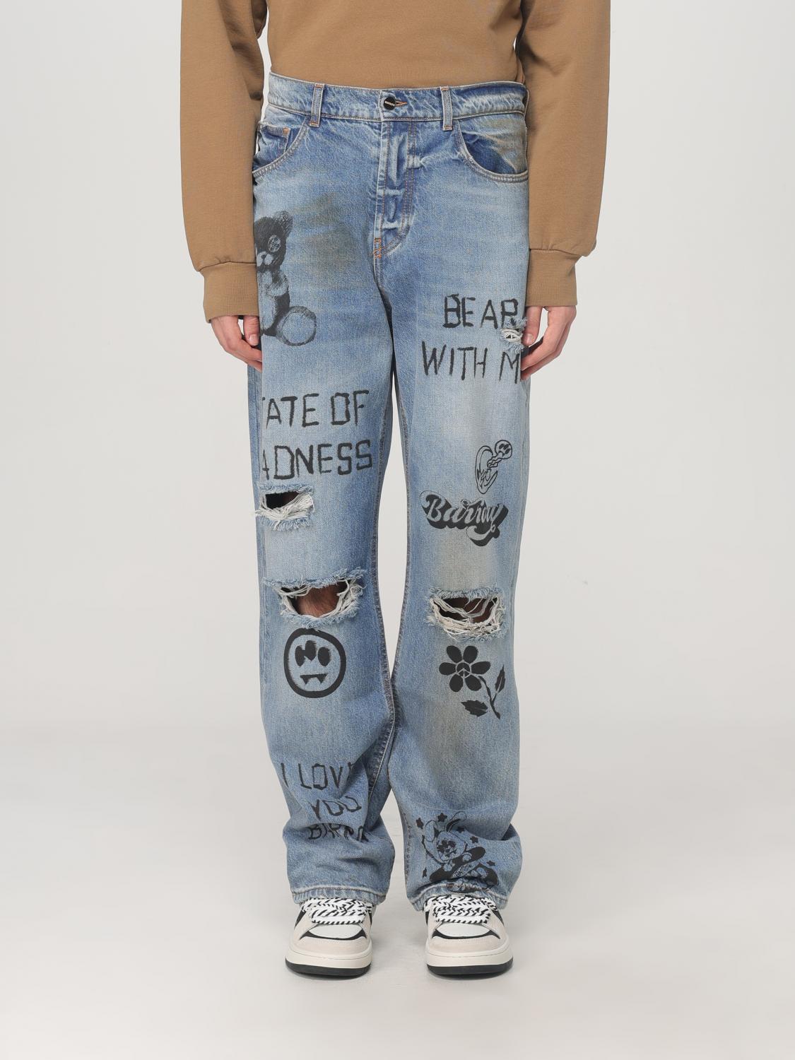 Giglio Jeans Sketch Effect Barrow in denim di cotone used con scritte all over