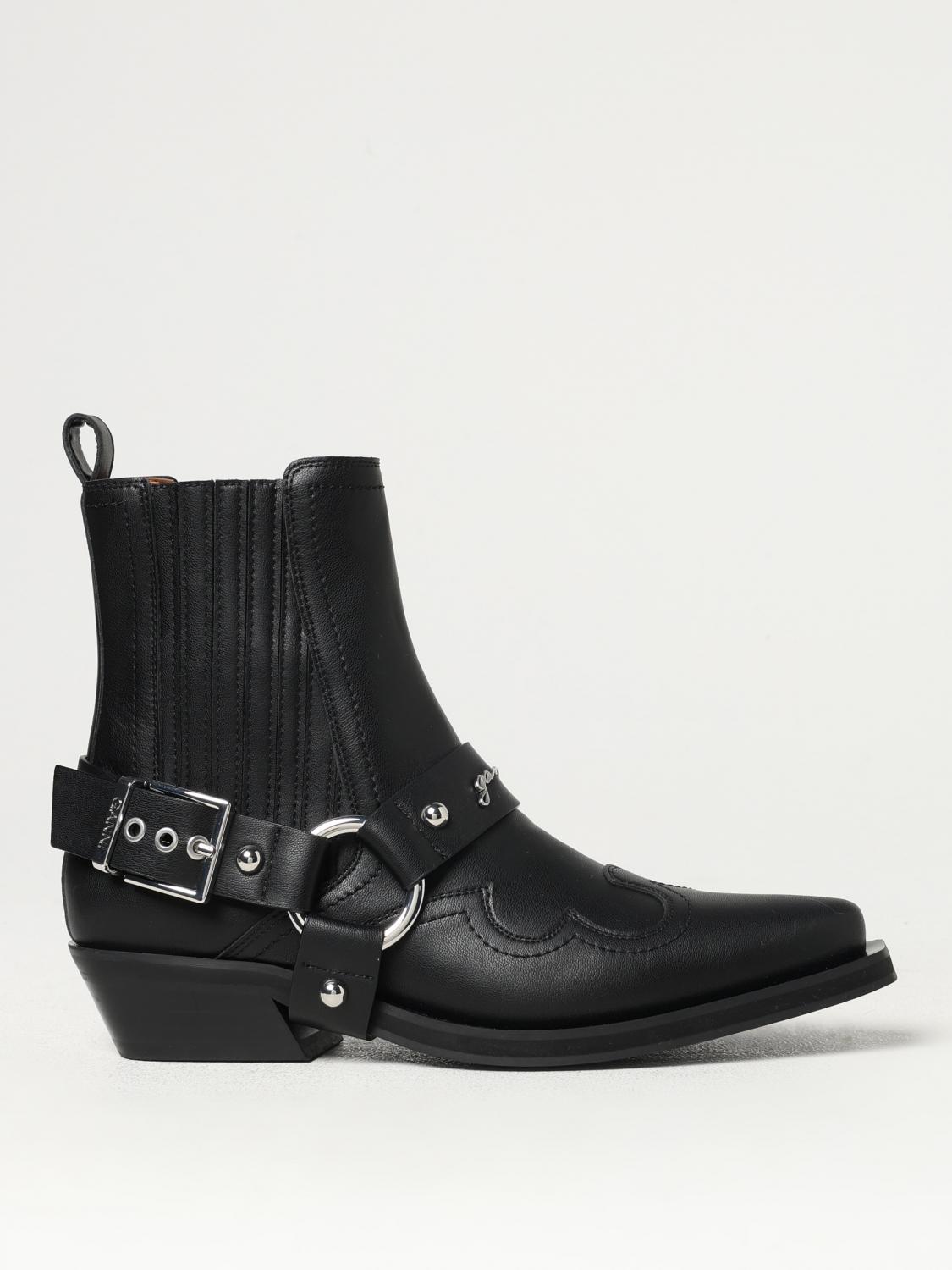 GANNI FLAT ANKLE BOOTS: Flat ankle boots woman Ganni, Black - Img 1