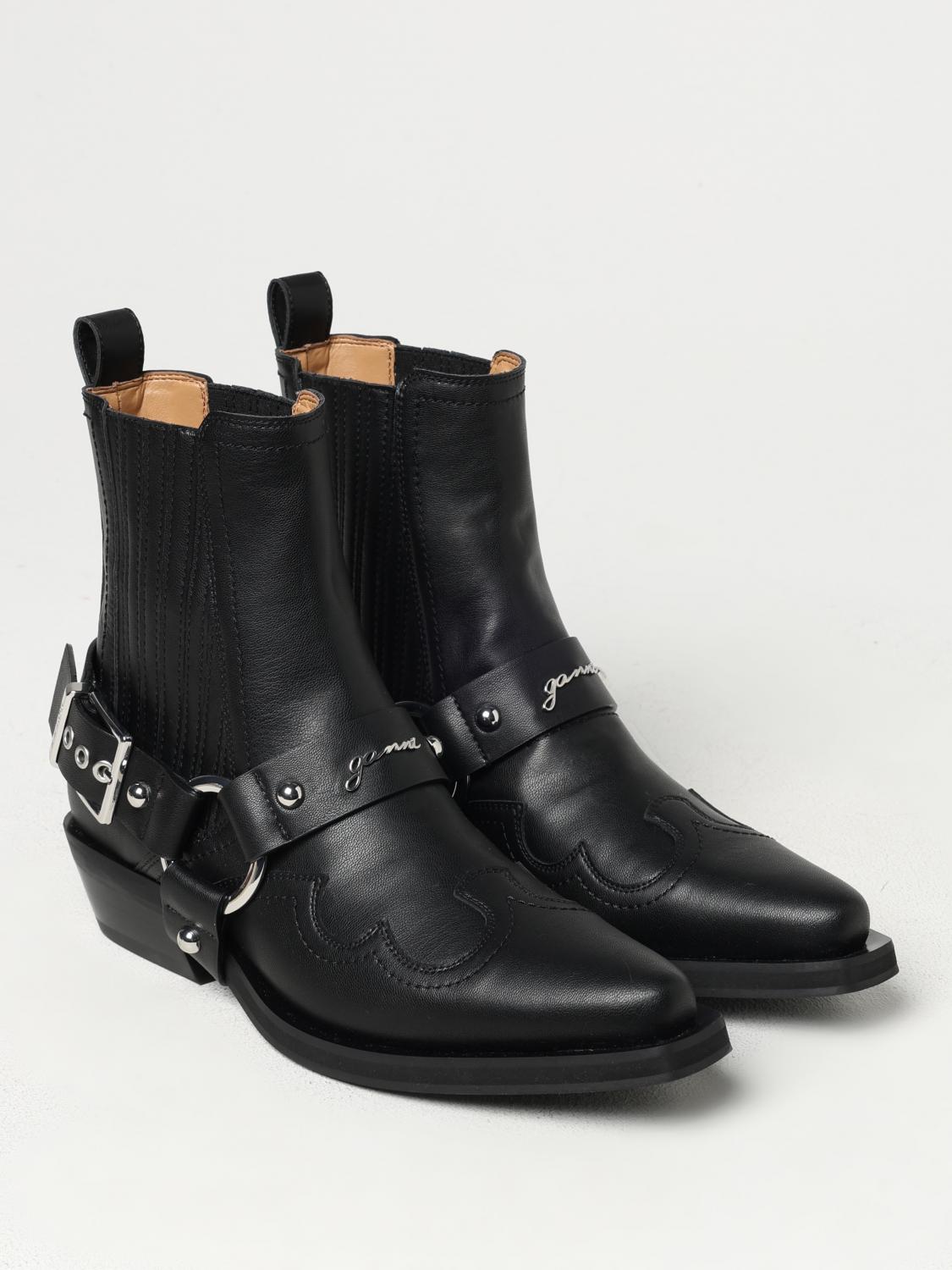 GANNI FLAT ANKLE BOOTS: Flat ankle boots woman Ganni, Black - Img 2