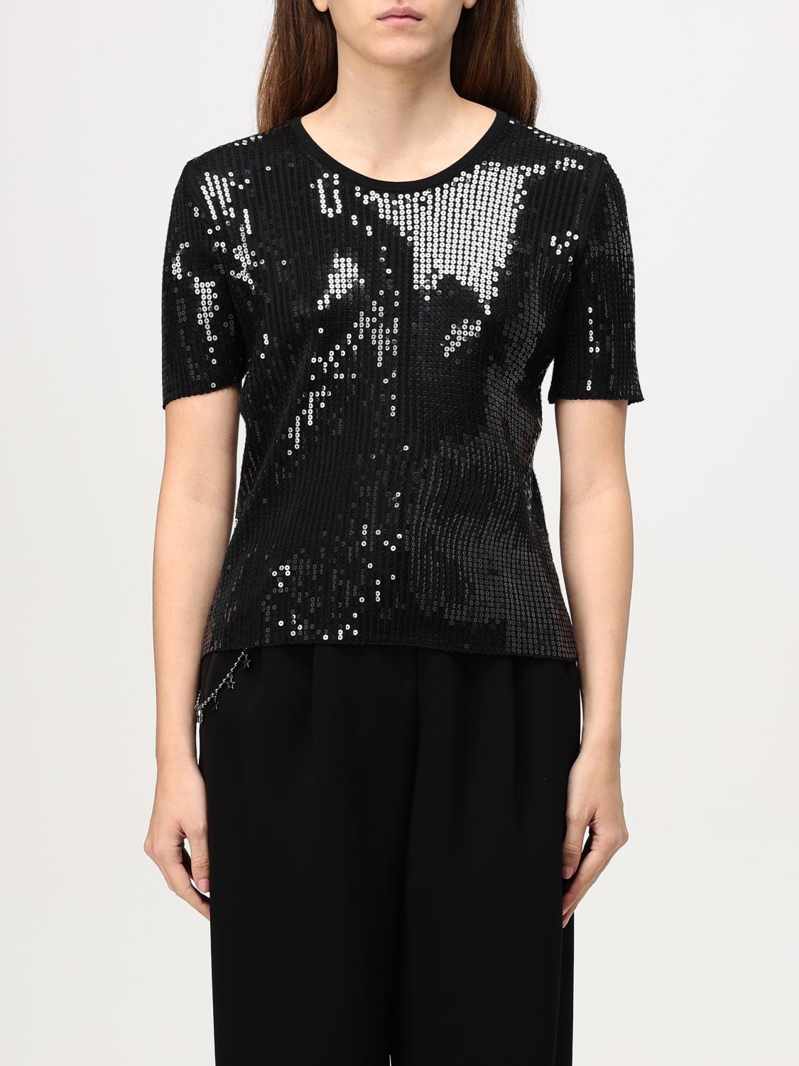 Giglio T-shirt Emporio Armani in viscosa con paillettes ricamate all over