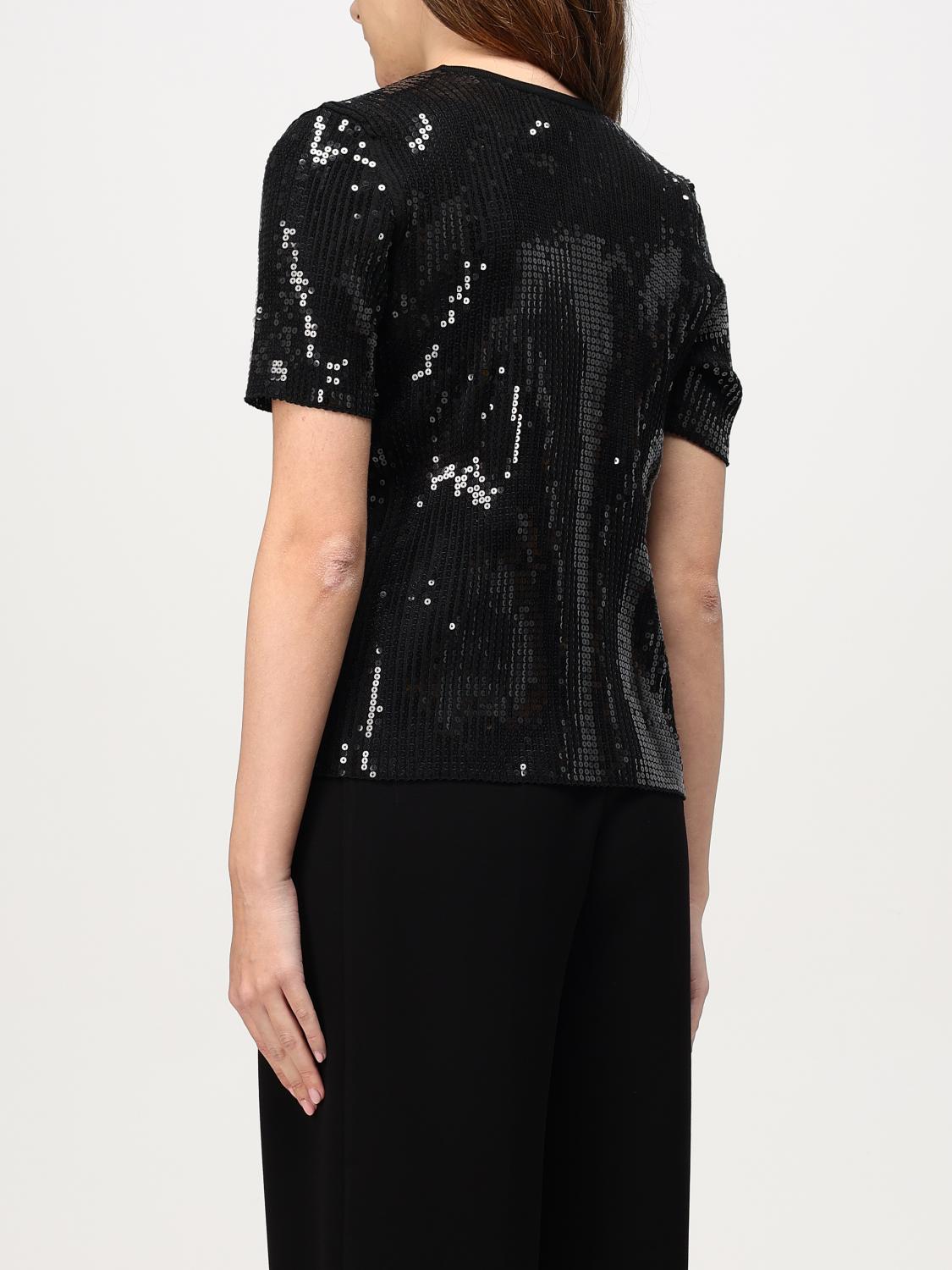 EMPORIO ARMANI T-SHIRT: Emporio Armani viscose t-shirt with embroidered sequins all over, Black - Img 2