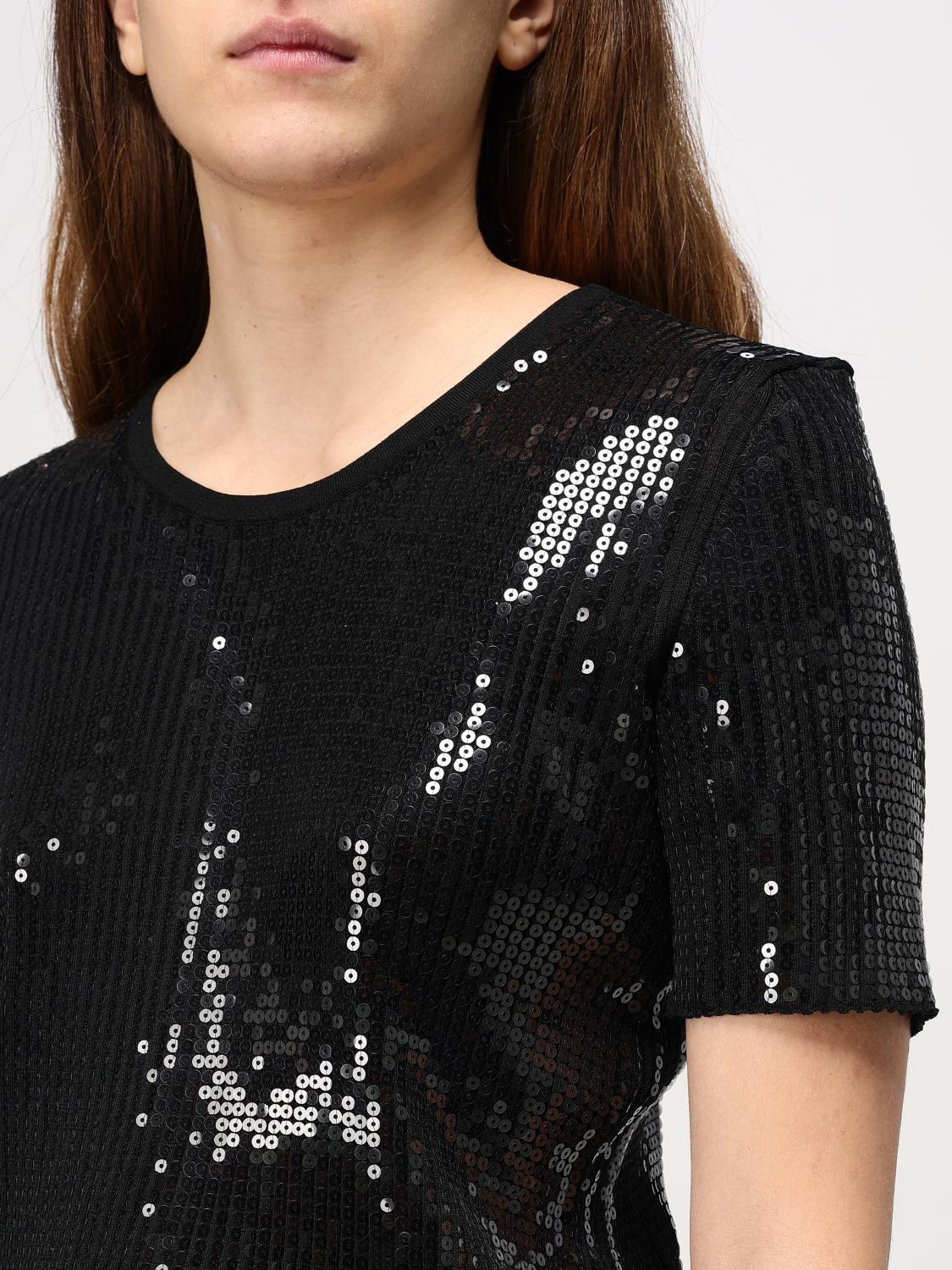 EMPORIO ARMANI T-SHIRT: Emporio Armani viscose t-shirt with embroidered sequins all over, Black - Img 3