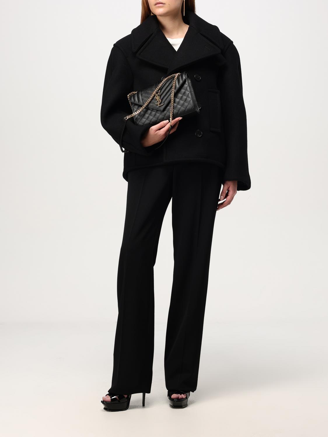 SAINT LAURENT TRENCH: Caban doppiopetto Saint Laurent in lana vergine , Nero - Img 2