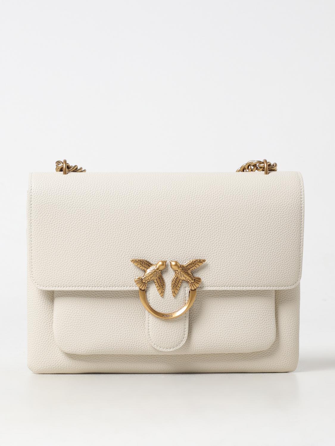 PINKO BORSA A SPALLA: Borsa Love Pinko in pelle a grana , Bianco - Img 1