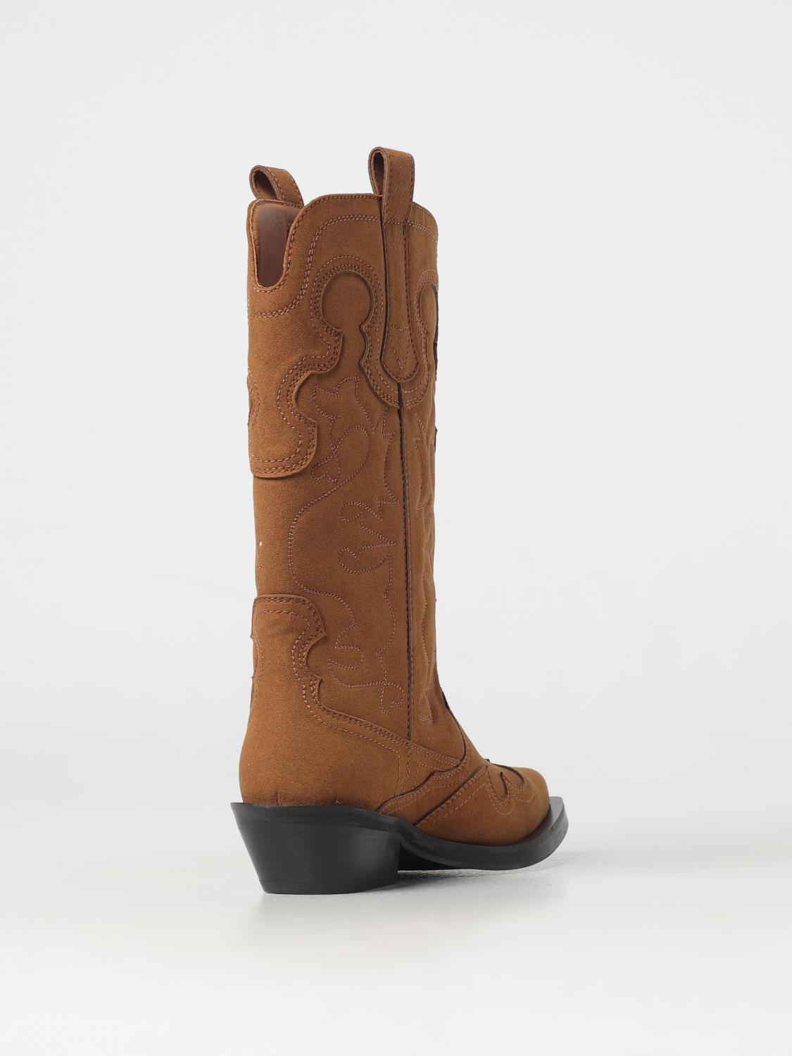 GANNI BOOTS: Flat ankle boots woman Ganni, Brown - Img 3