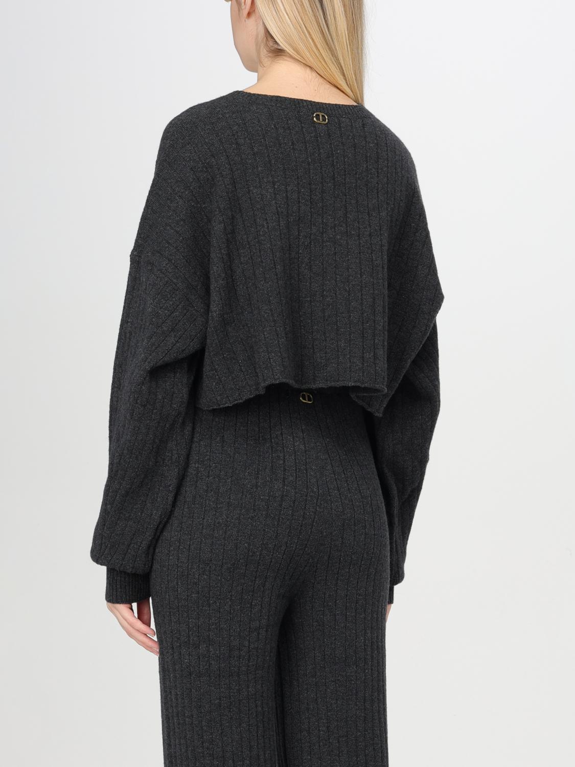 TWINSET MAGLIA: Pullover cropped Twinset in misto lana , Antracite - Img 3