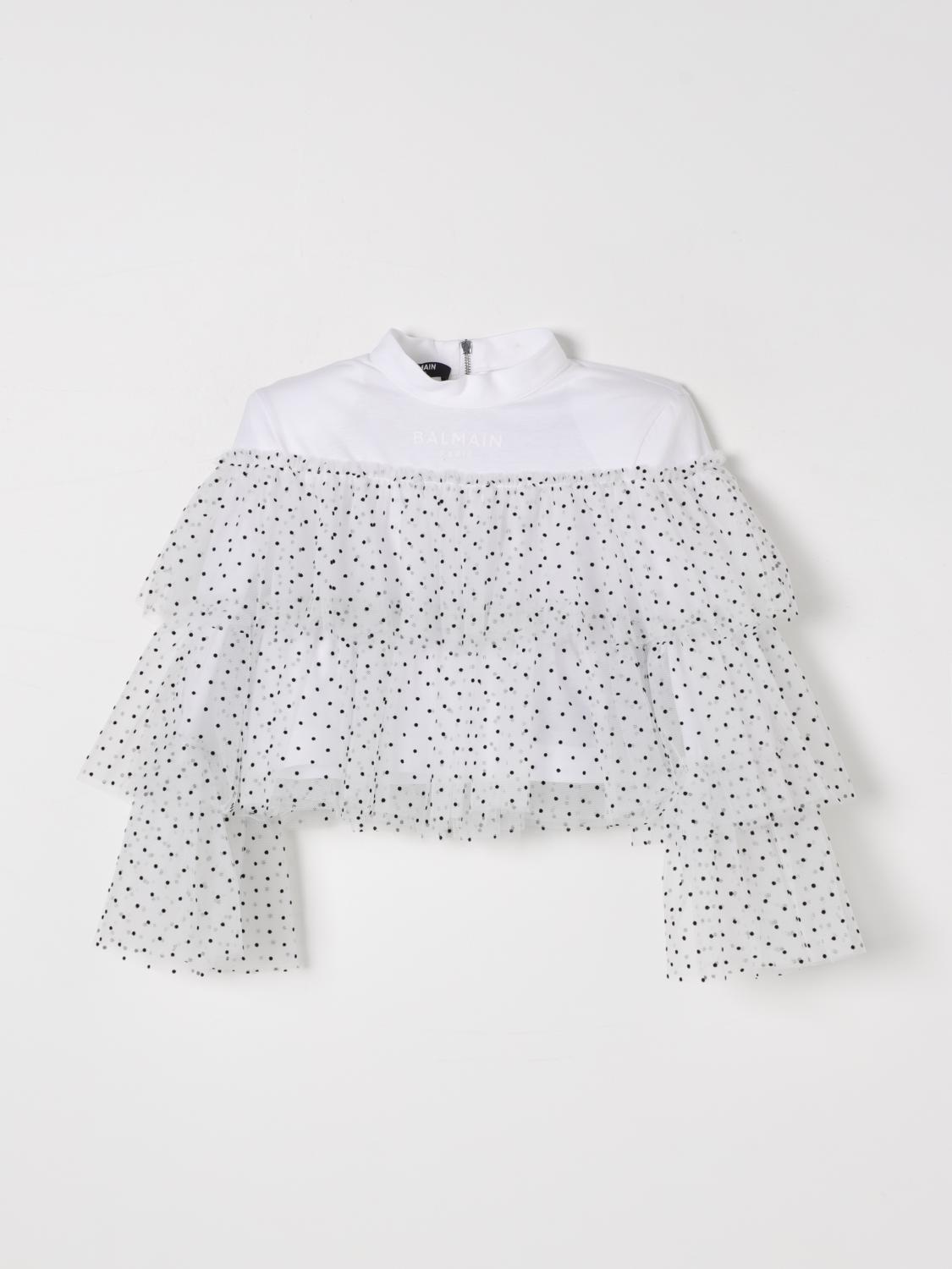 BALMAIN TOP: Top Balmain in tulle a pois , Bianco - Img 1