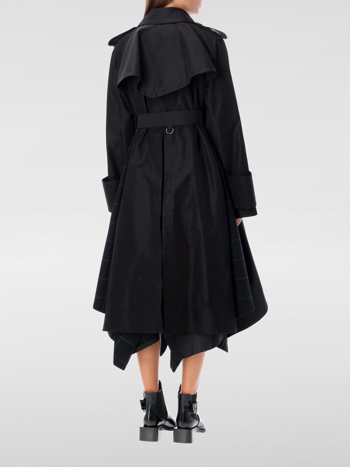 sacai サカイ レディースブラック トレンチコート ダブルブレスト