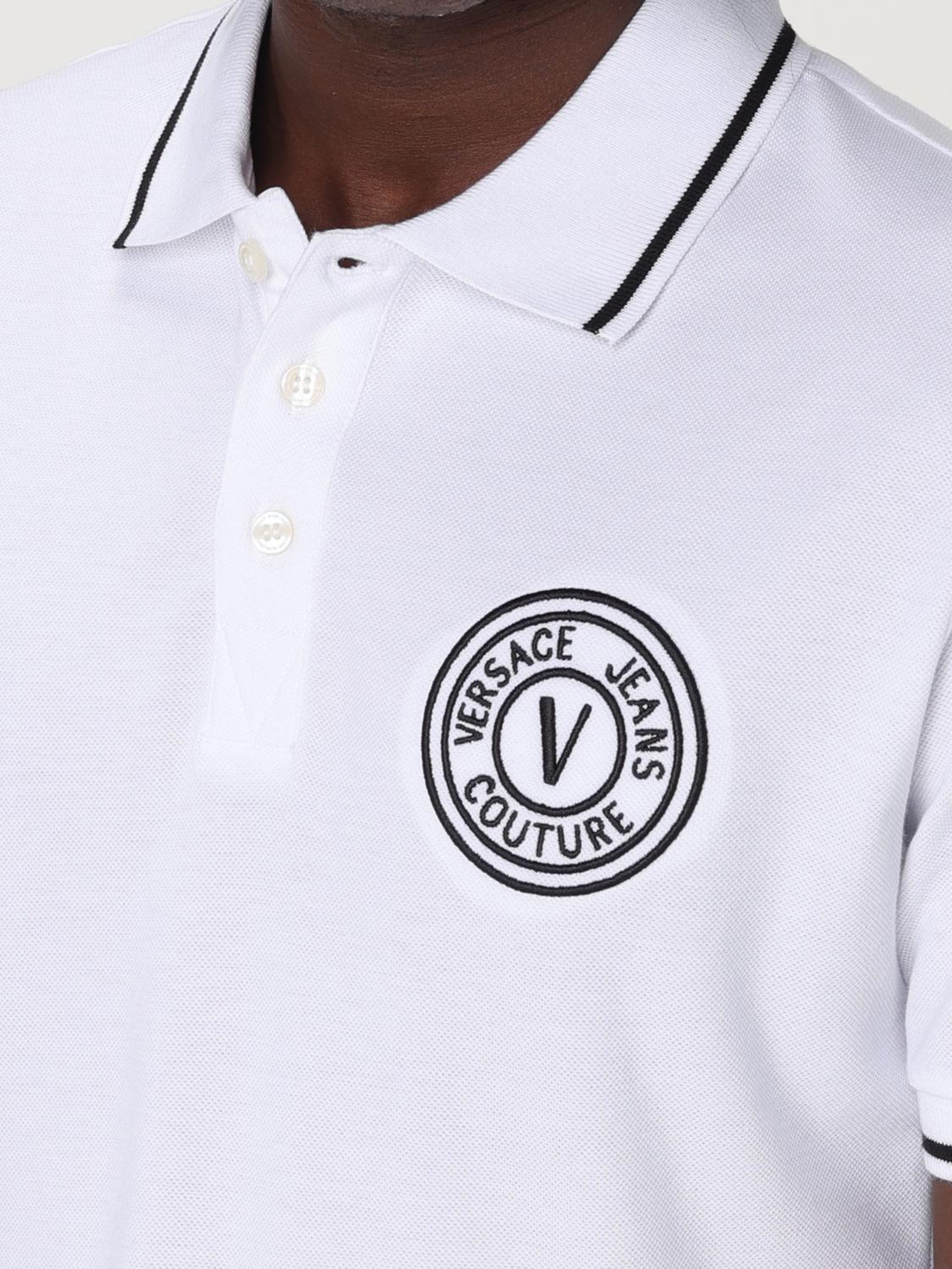 VERSACE JEANS COUTURE POLO: Polo Versace Jeans Couture in piquet di cotone con logo ricamato , Bianco - Img 3