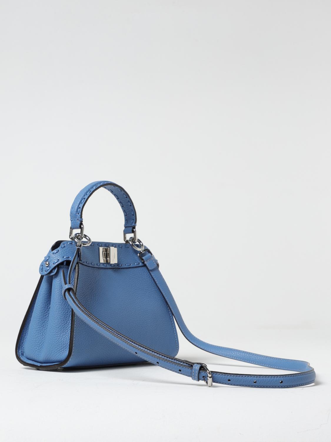 FENDI BORSA MINI: Borsa Peekaboo Fendi in cuoio romano , Blue - Img 3