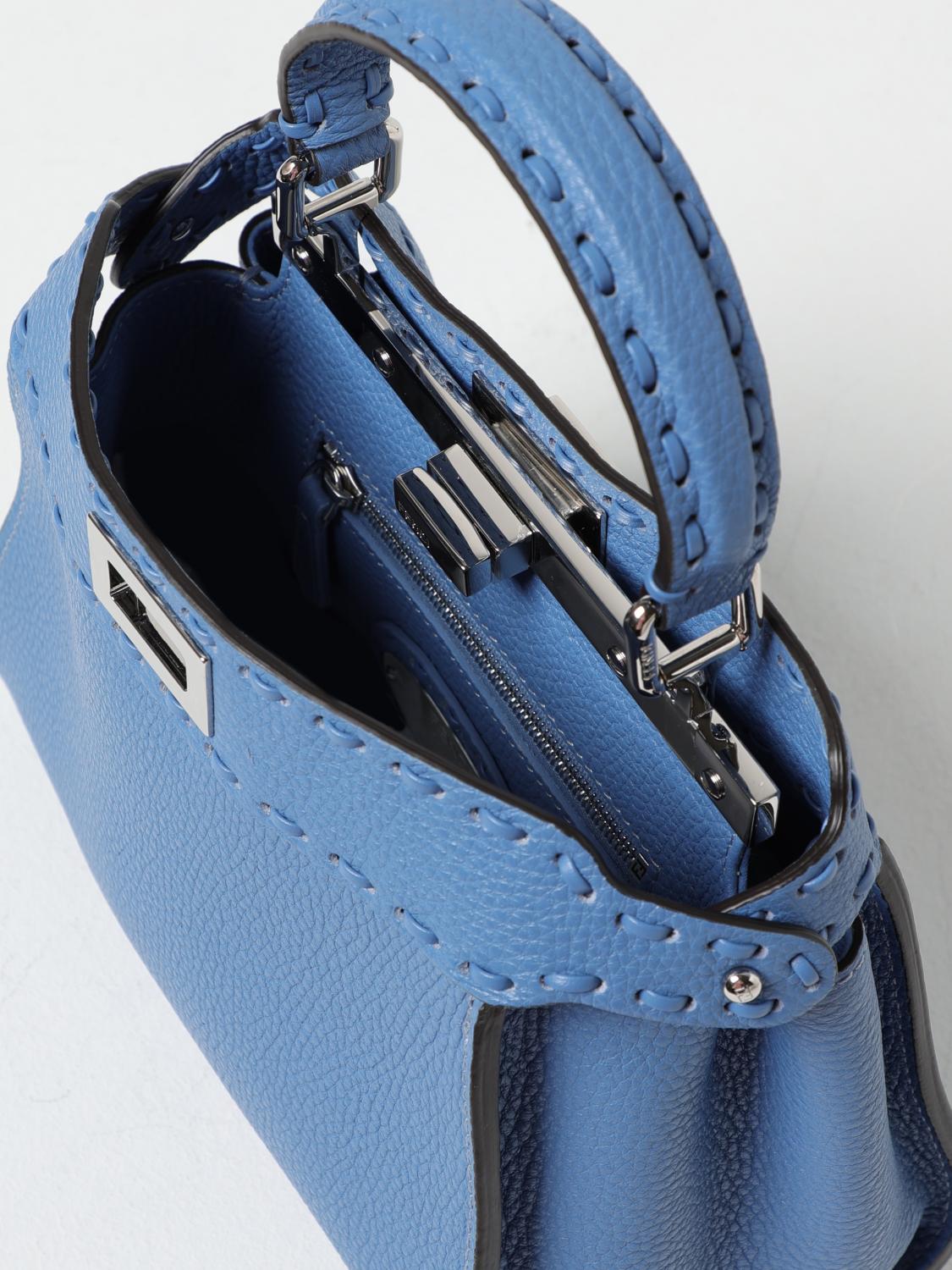 FENDI BORSA MINI: Borsa Peekaboo Fendi in cuoio romano , Blue - Img 5