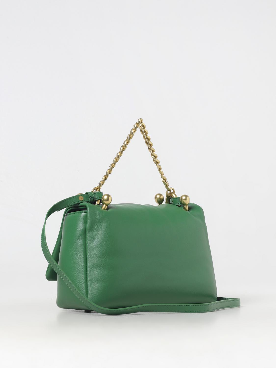 LA CARRIE BORSA A SPALLA: Borsa La Carrie in pelle con logo ricamato , Verde - Img 2